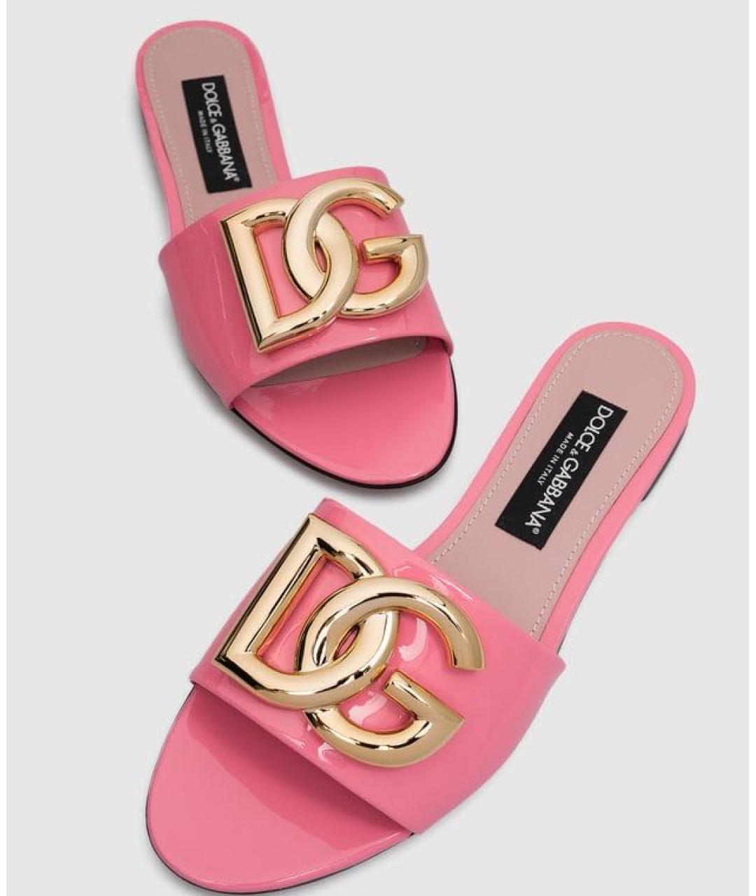 DOLCE&GABBANA Розовые кожаные шлепанцы, фото 3