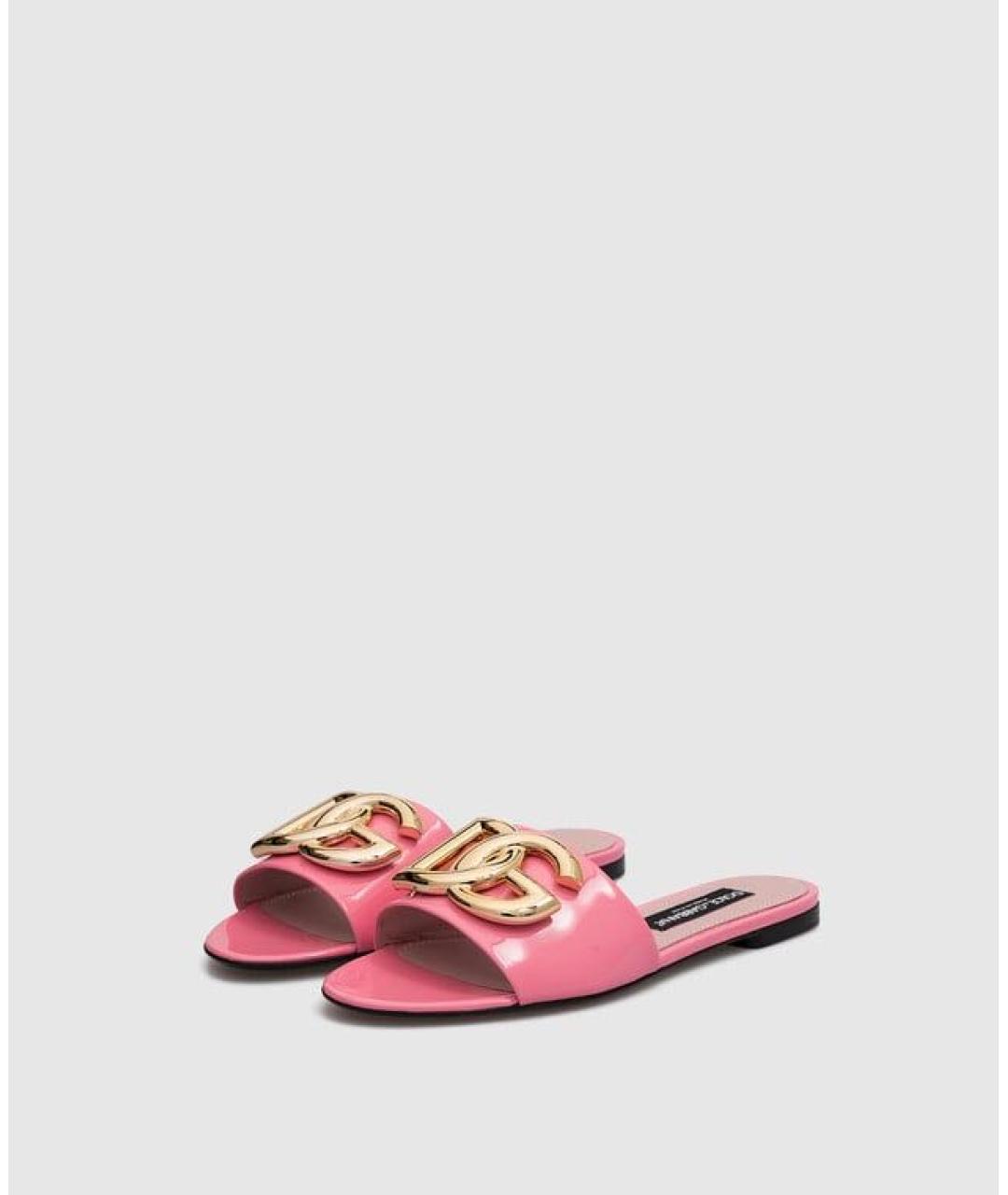 DOLCE&GABBANA Розовые кожаные шлепанцы, фото 4