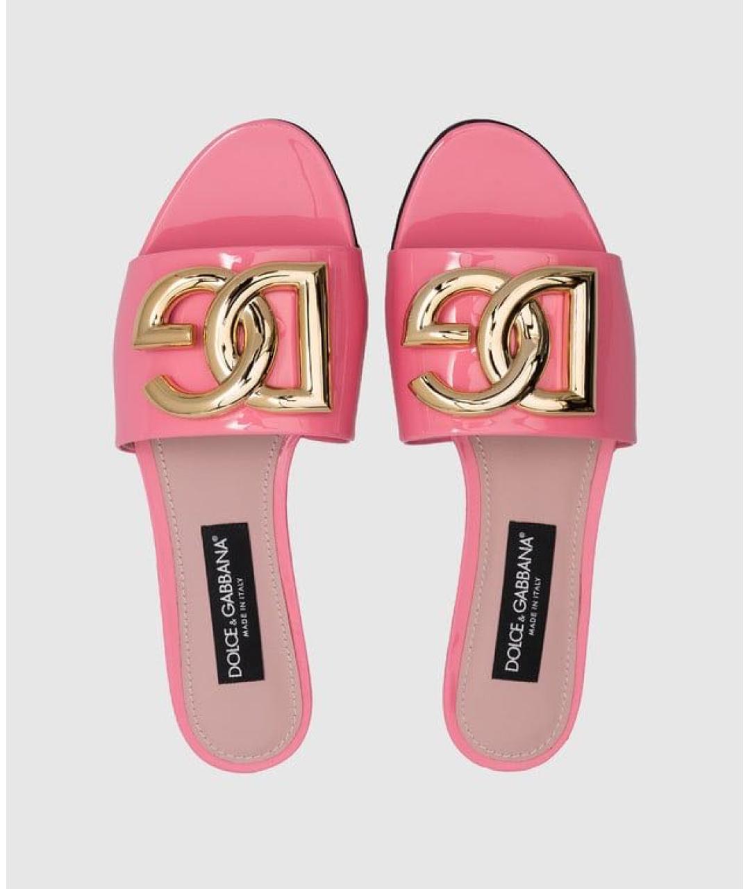 DOLCE&GABBANA Розовые кожаные шлепанцы, фото 2