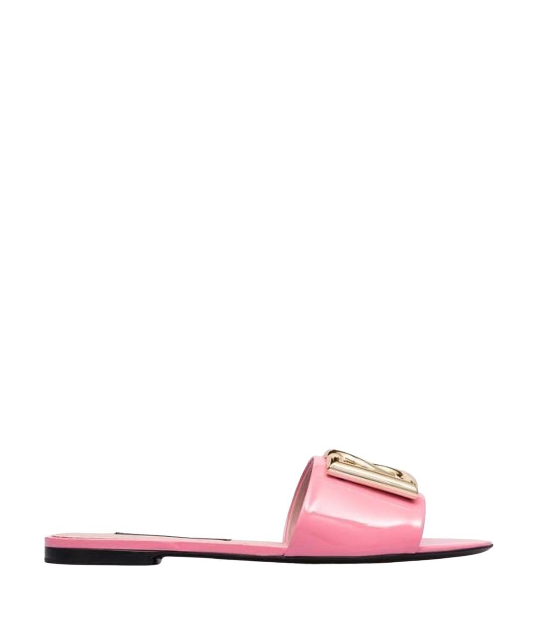 DOLCE&GABBANA Розовые кожаные шлепанцы, фото 1