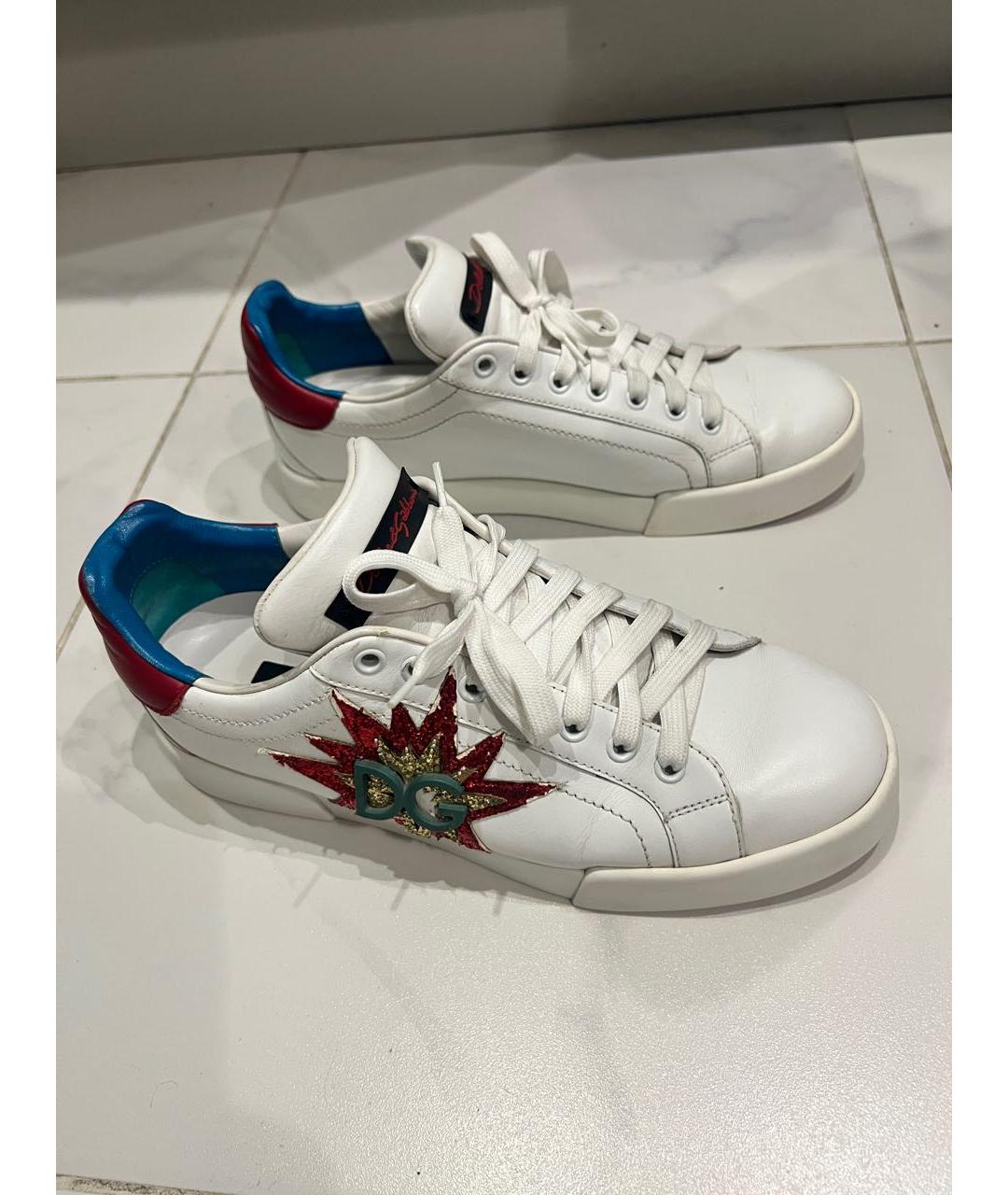 DOLCE&GABBANA Белые кожаные кеды, фото 5