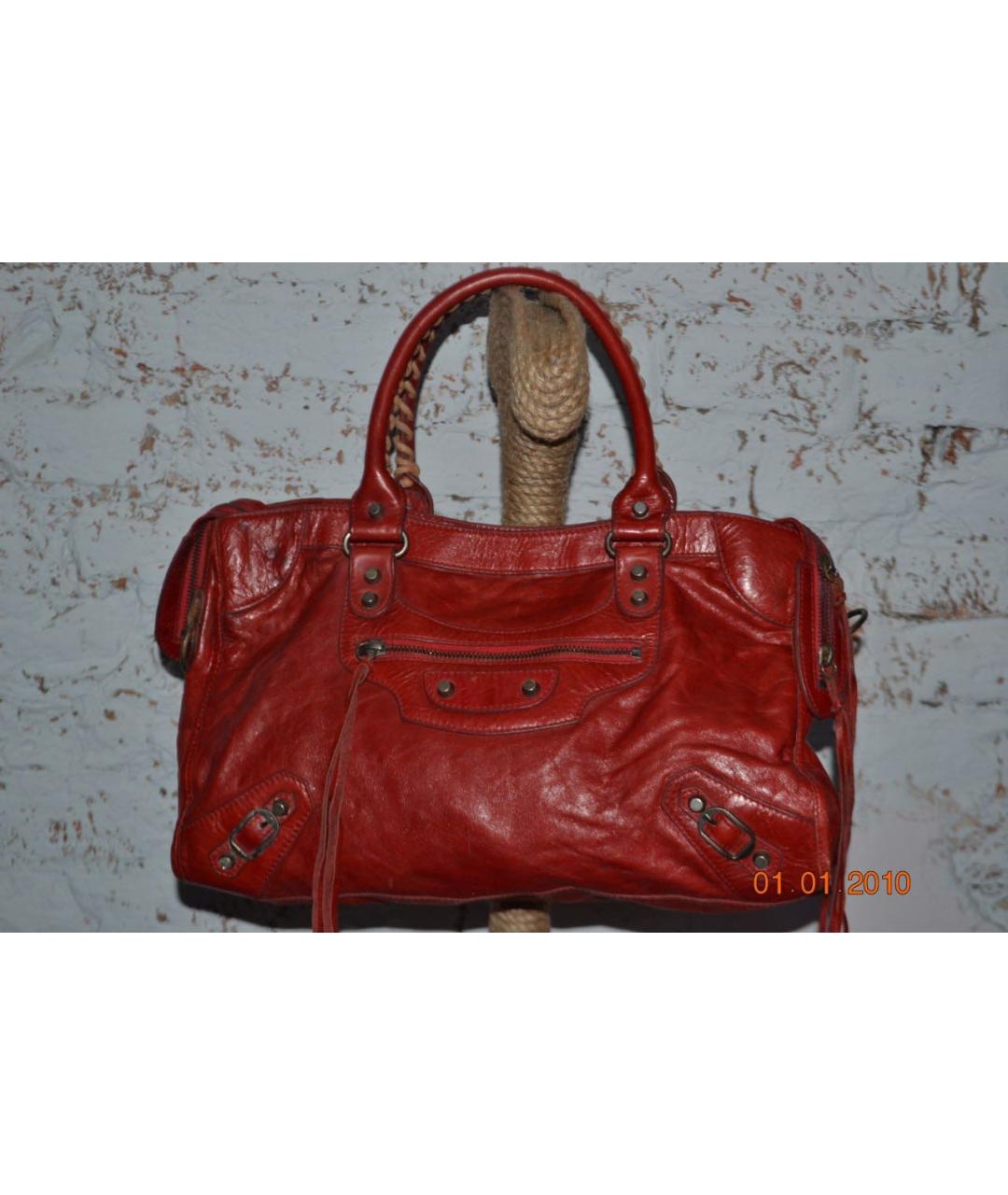 BALENCIAGA Красная кожаная сумка с короткими ручками, фото 5