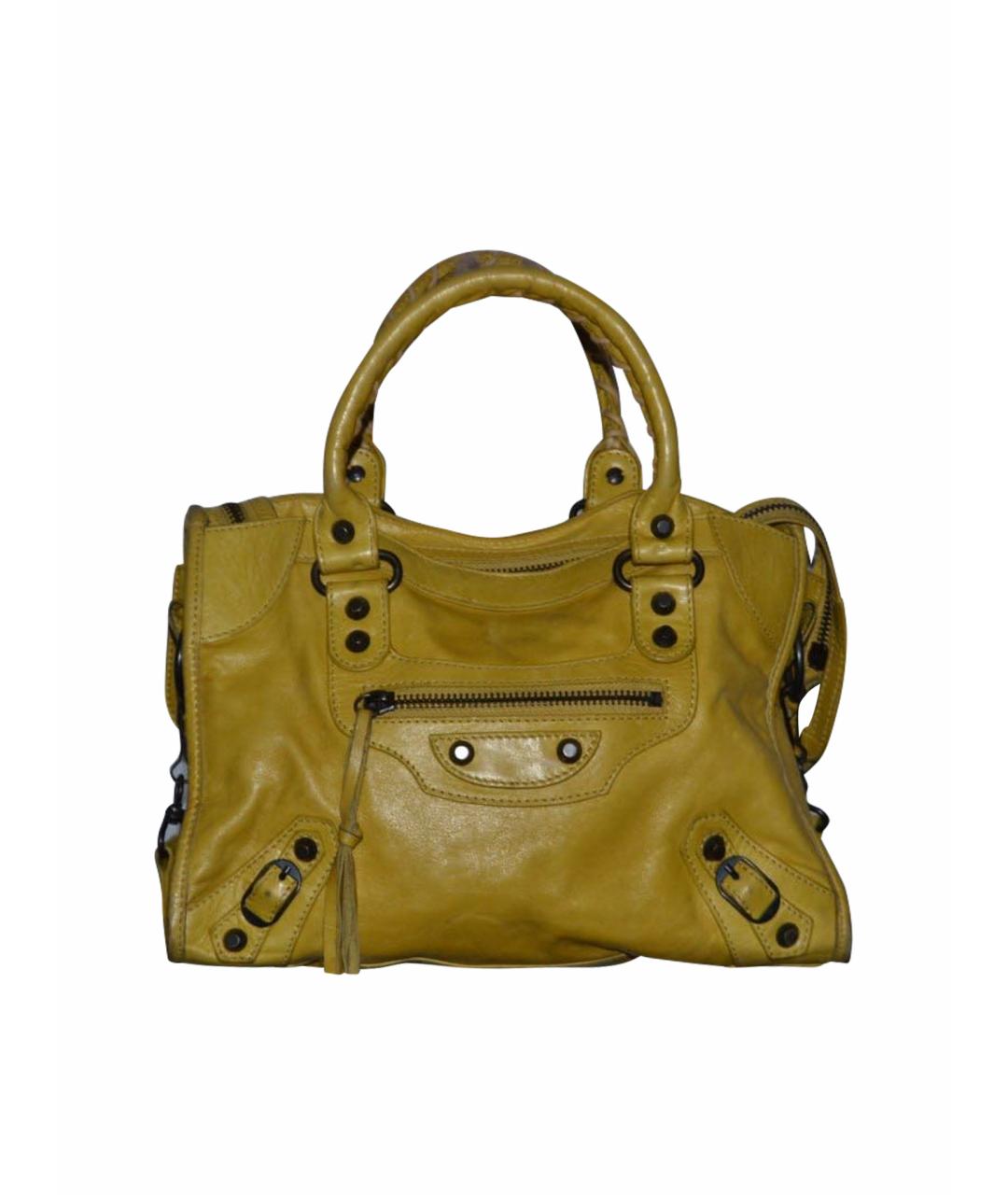 BALENCIAGA Желтая кожаная сумка с короткими ручками, фото 1