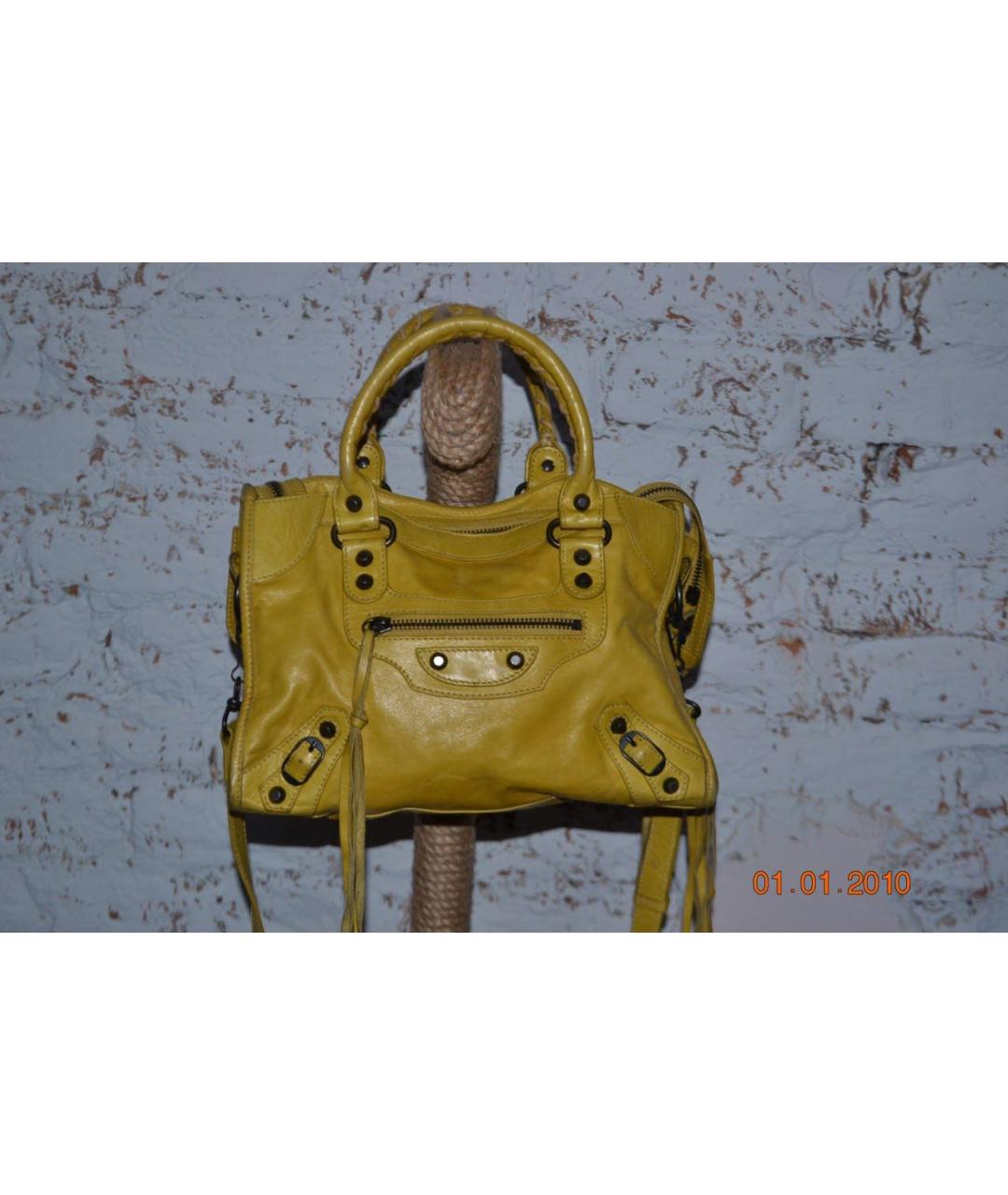 BALENCIAGA Желтая кожаная сумка с короткими ручками, фото 5