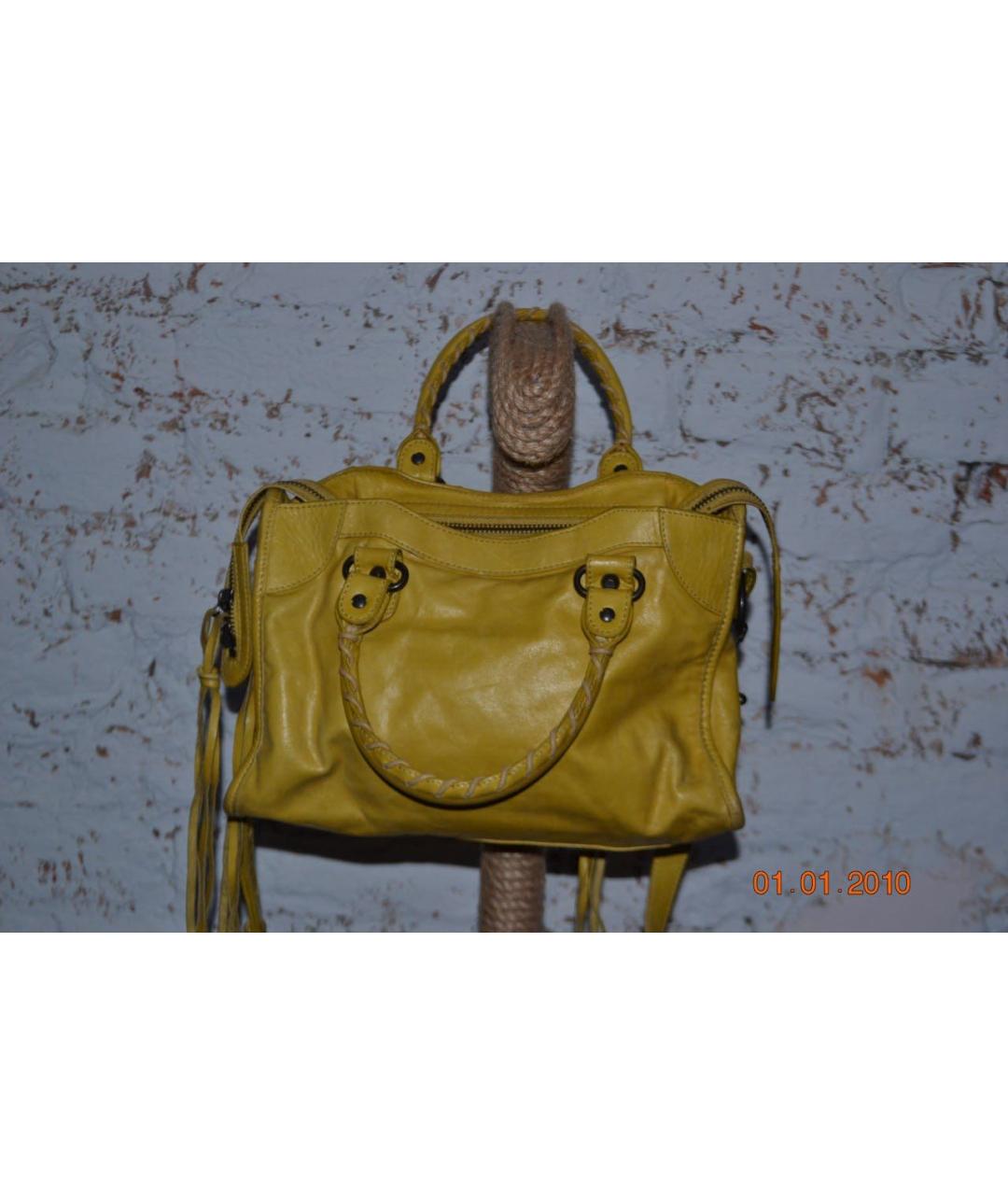 BALENCIAGA Желтая кожаная сумка с короткими ручками, фото 3