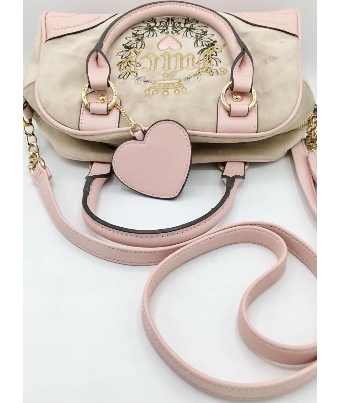 JUICY COUTURE Бежевая бархатная сумка с короткими ручками, фото 3