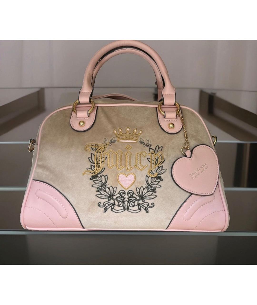 JUICY COUTURE Бежевая бархатная сумка с короткими ручками, фото 5
