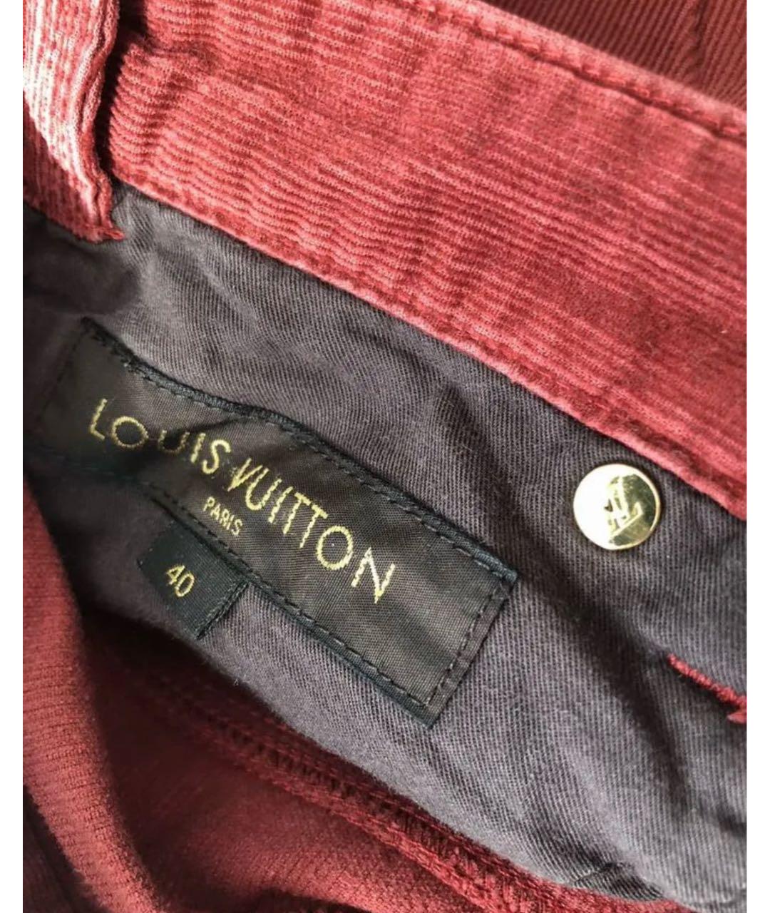 LOUIS VUITTON Бордовые хлопко-кашемировые прямые джинсы, фото 3