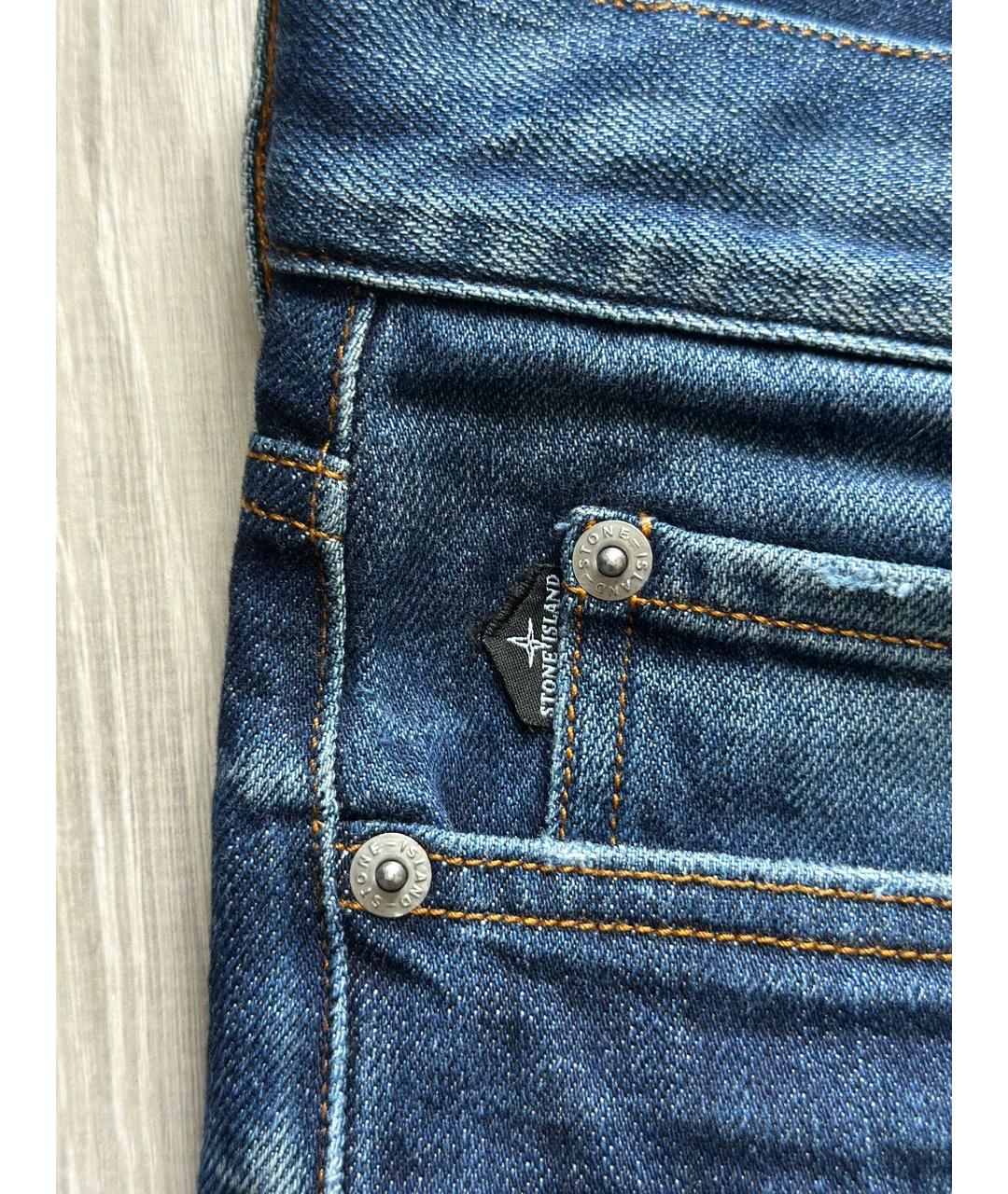 STONE ISLAND Синие хлопко-эластановые прямые джинсы, фото 4