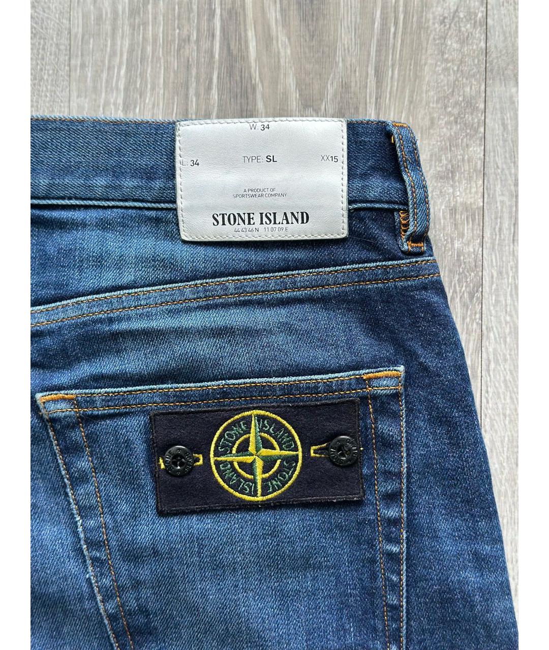 STONE ISLAND Синие хлопко-эластановые прямые джинсы, фото 5
