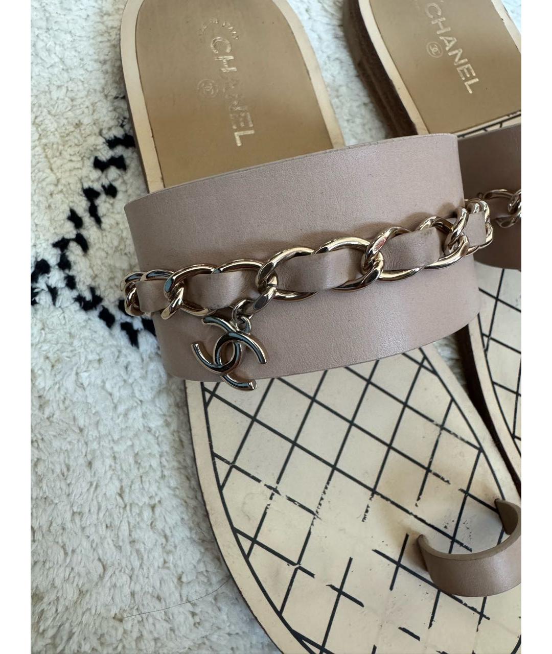 CHANEL Бежевые кожаные сандалии, фото 6