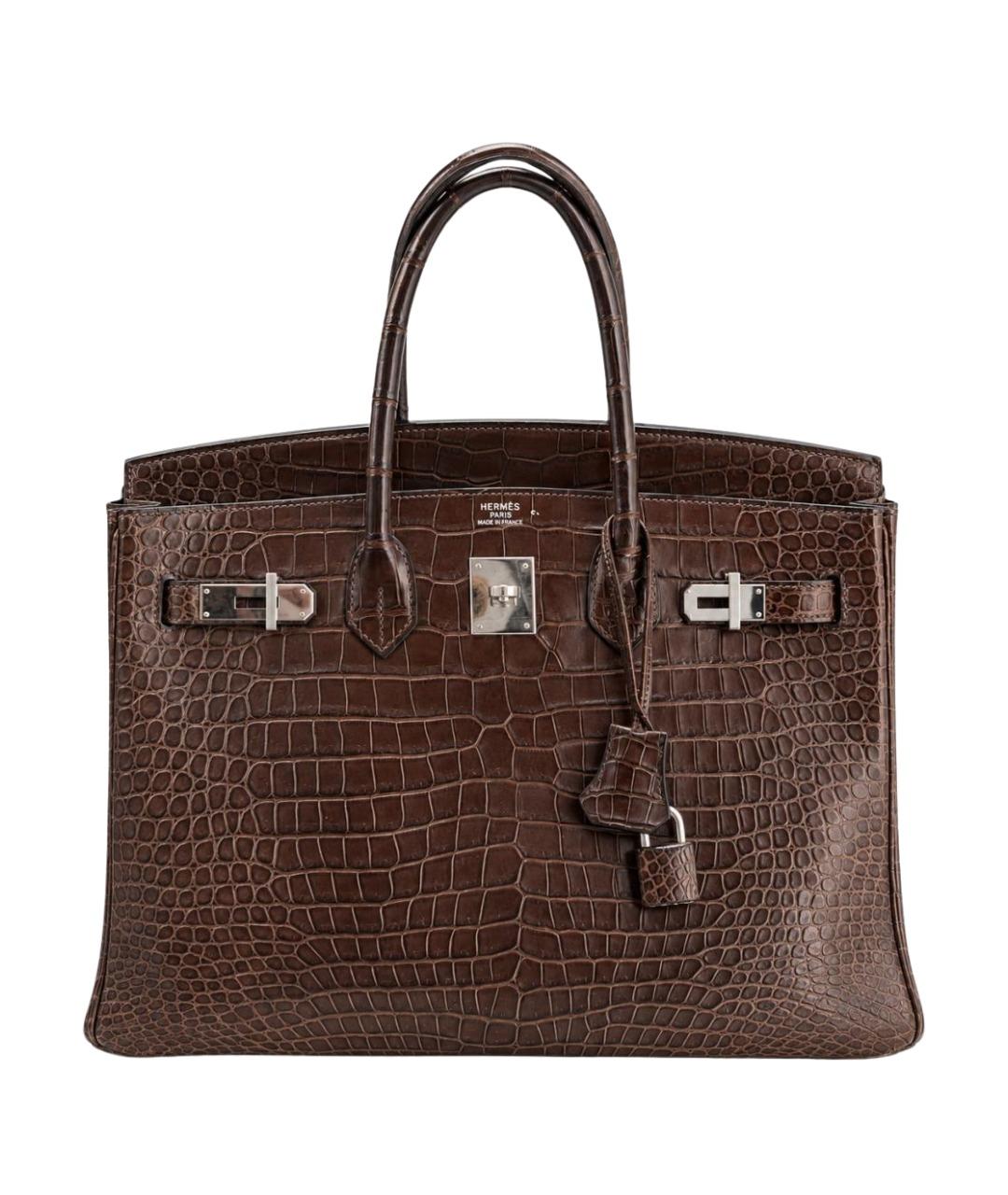 HERMES Коричневая сумка с короткими ручками из экзотической кожи, фото 1
