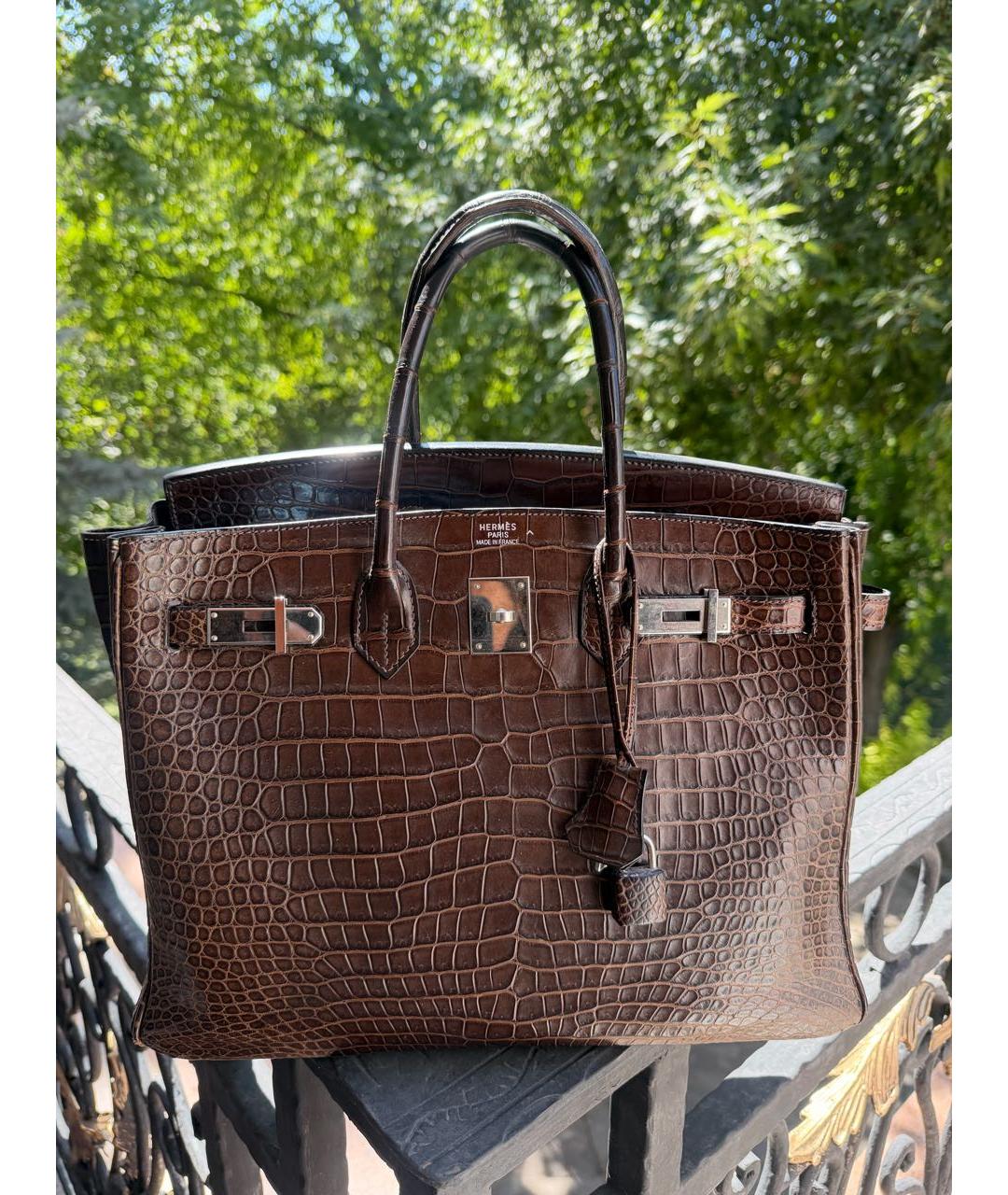 HERMES Коричневая сумка с короткими ручками из экзотической кожи, фото 3