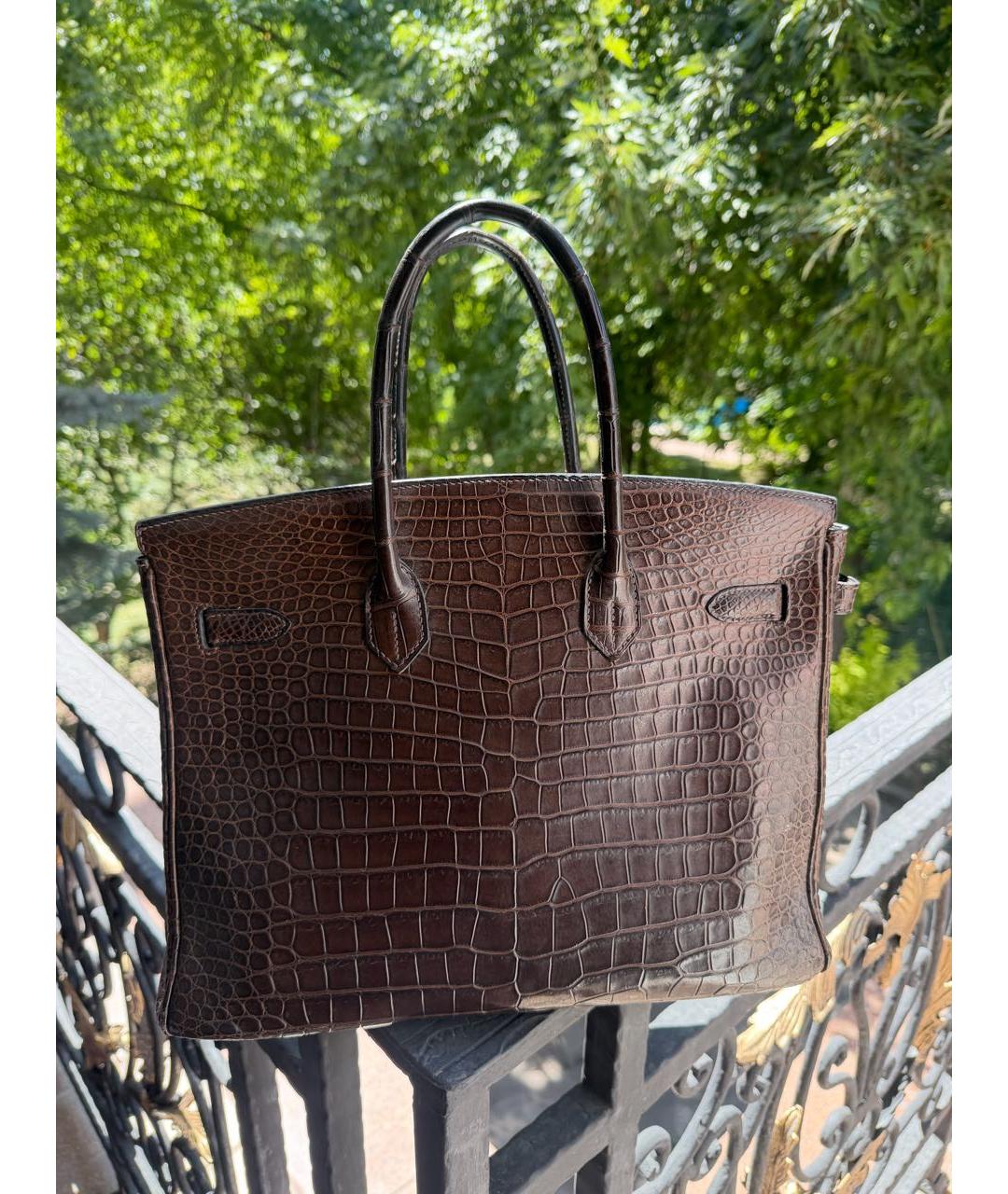 HERMES Коричневая сумка с короткими ручками из экзотической кожи, фото 2