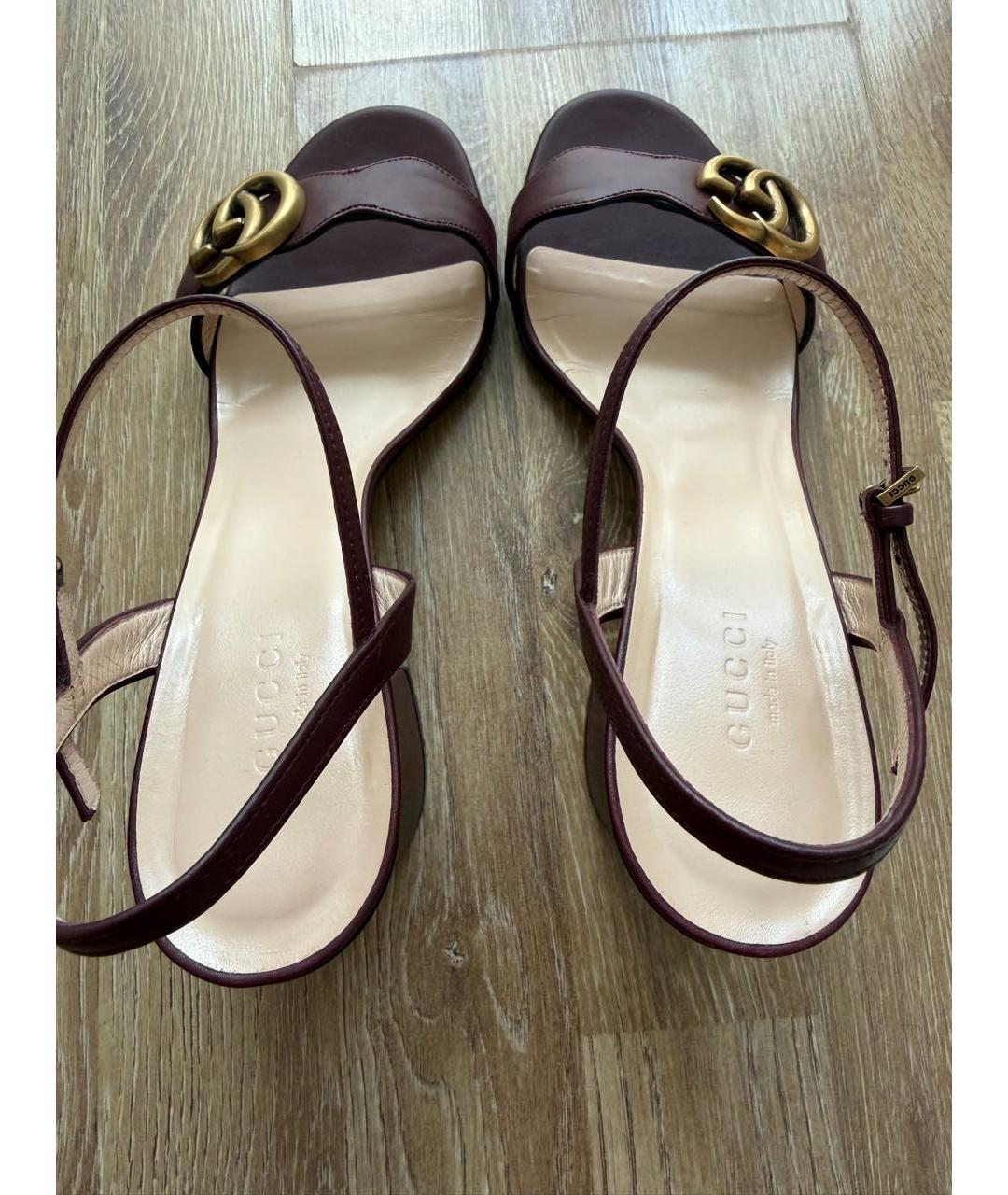 GUCCI Бордовые кожаные босоножки, фото 3