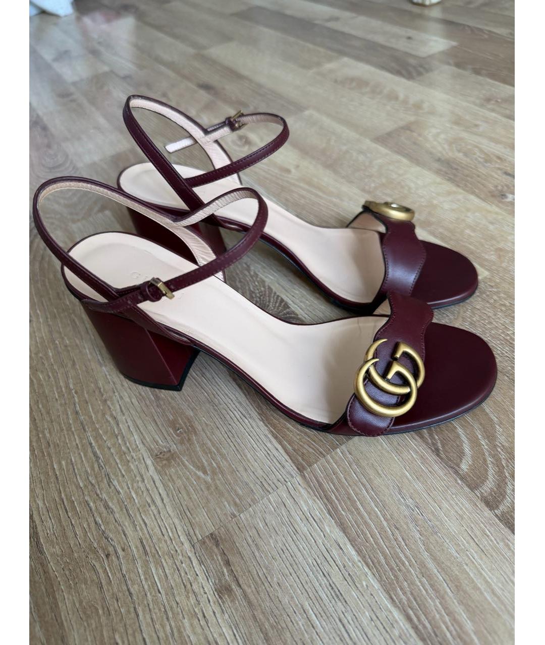 GUCCI Бордовые кожаные босоножки, фото 8