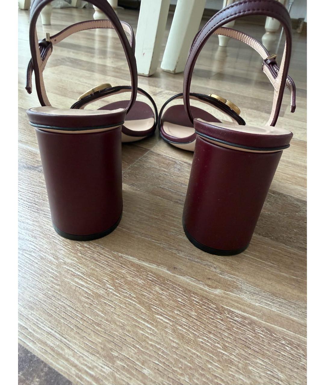 GUCCI Бордовые кожаные босоножки, фото 4