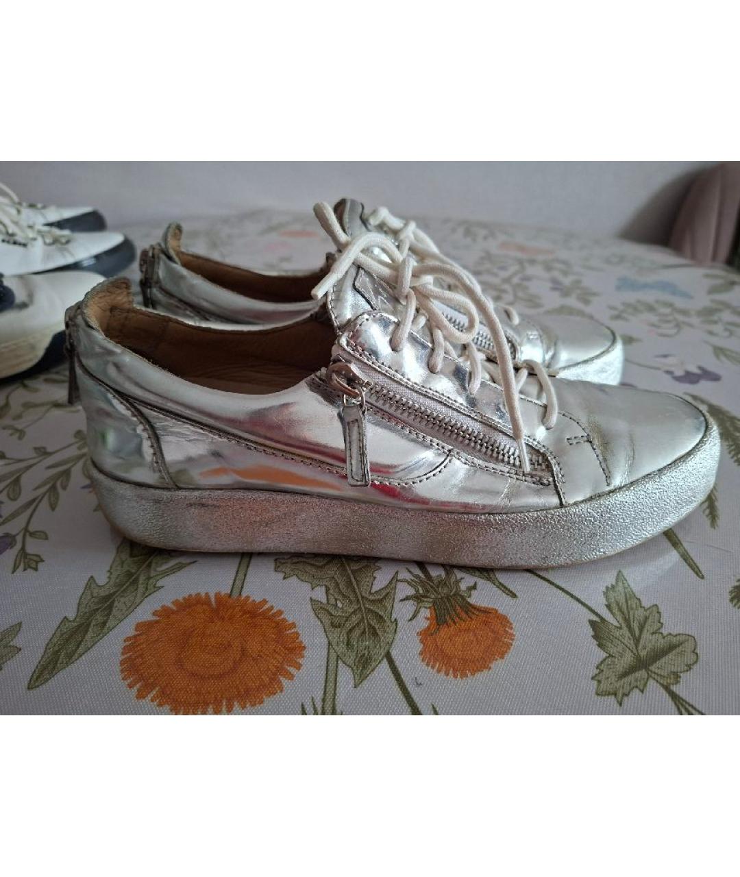 GIUSEPPE ZANOTTI DESIGN Серебряные кожаные низкие кроссовки / кеды, фото 6