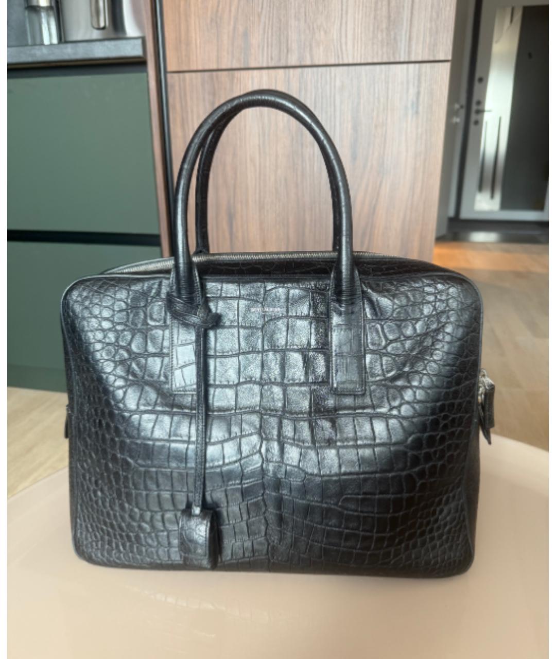 SAINT LAURENT Черный кожаный портфель, фото 8