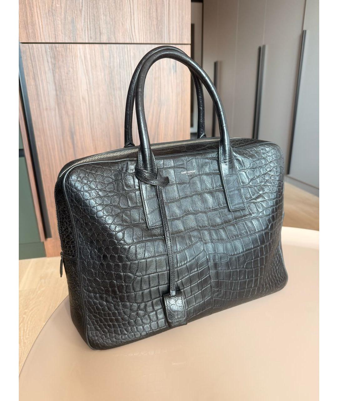 SAINT LAURENT Черный кожаный портфель, фото 3