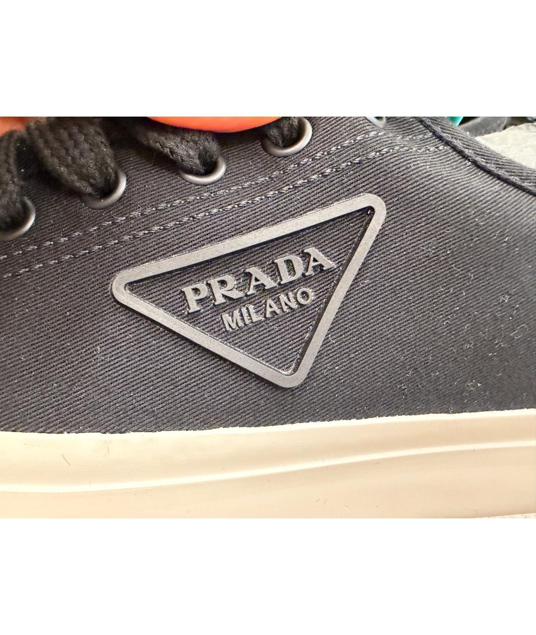 PRADA Черные текстильные низкие кроссовки / кеды, фото 6
