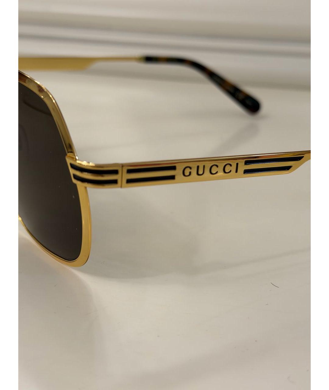 GUCCI Коричневые металлические солнцезащитные очки, фото 3