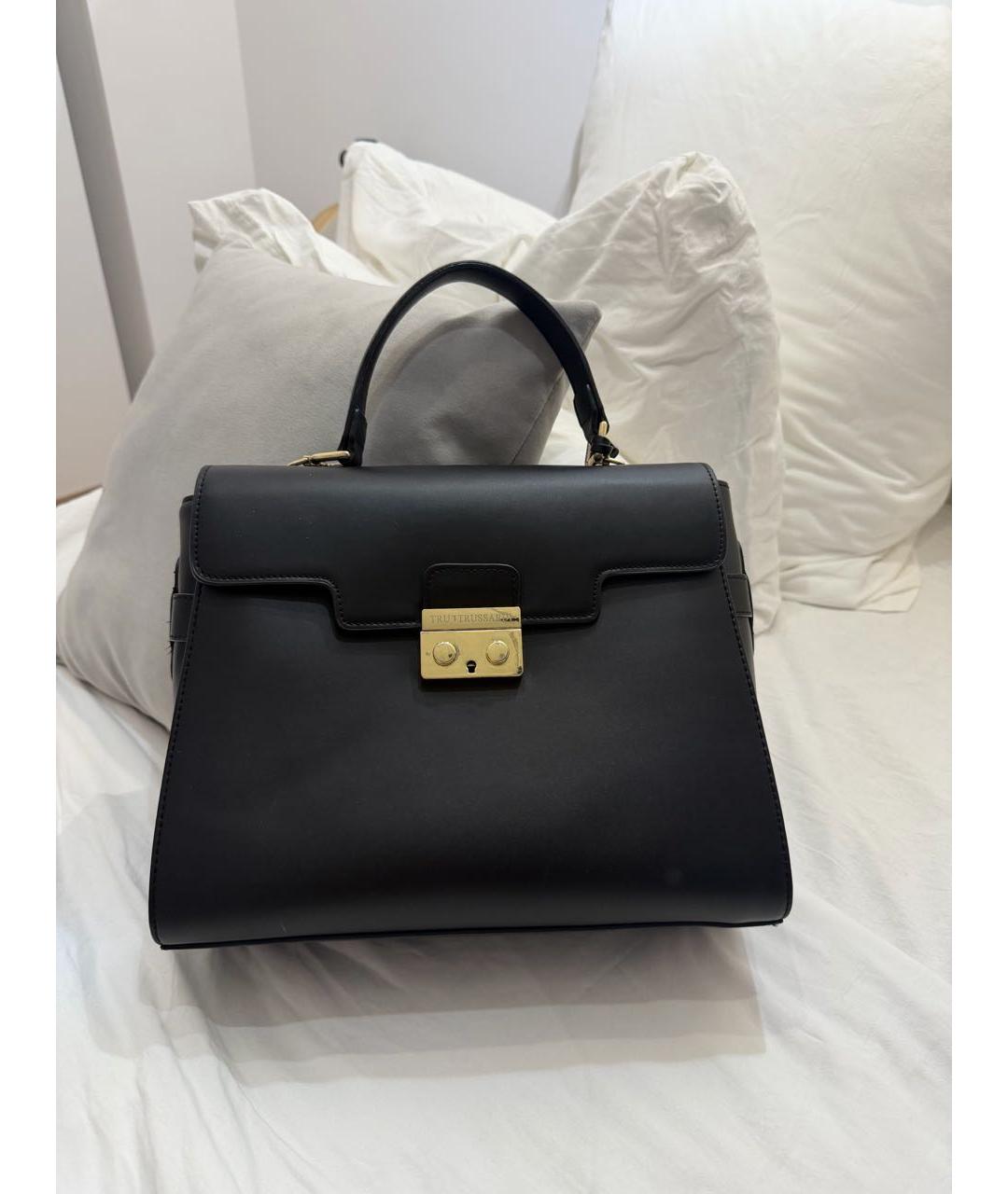 TRUSSARDI Черная кожаная сумка с короткими ручками, фото 9