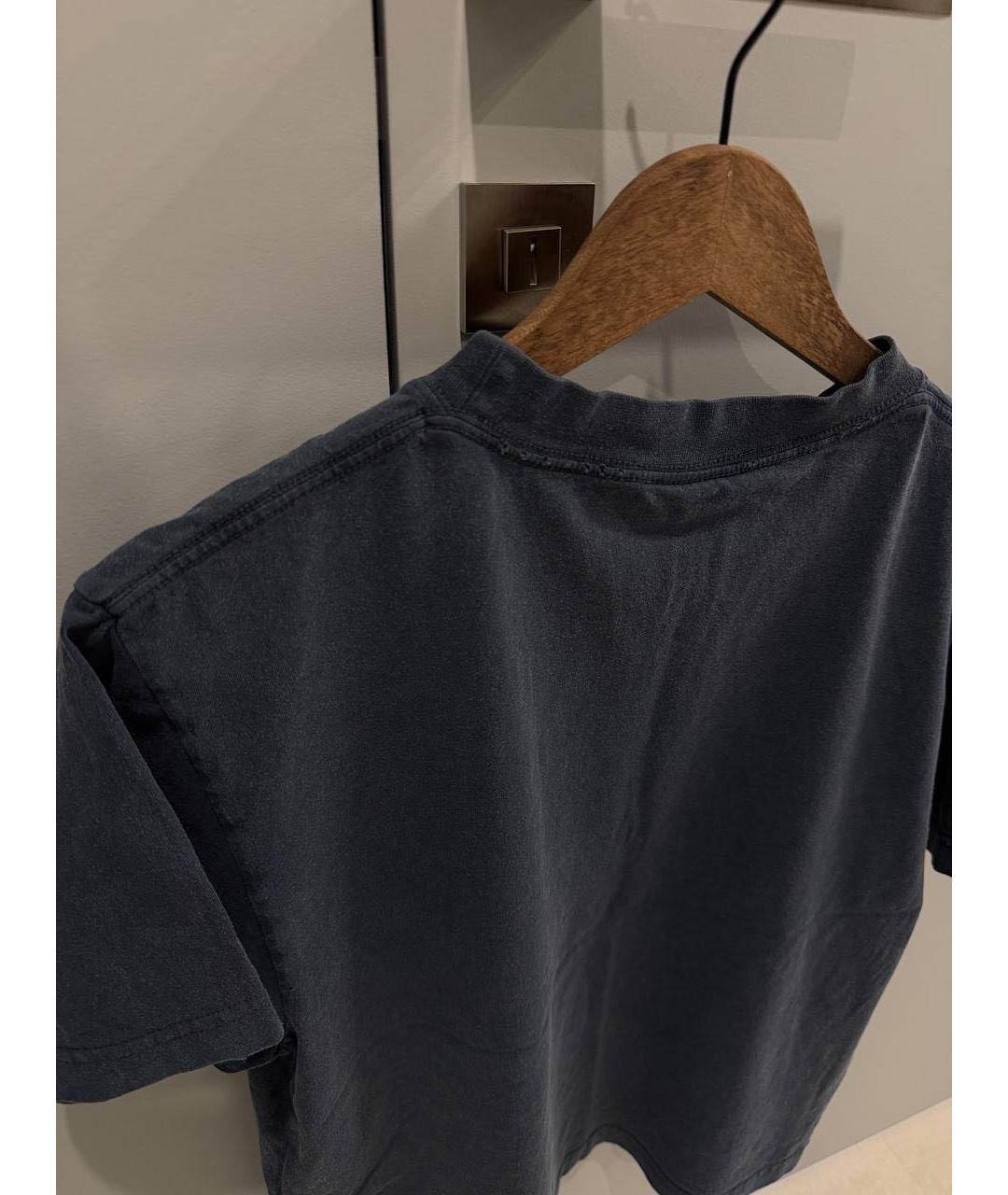 BALENCIAGA Темно-синяя хлопковая футболка, фото 4