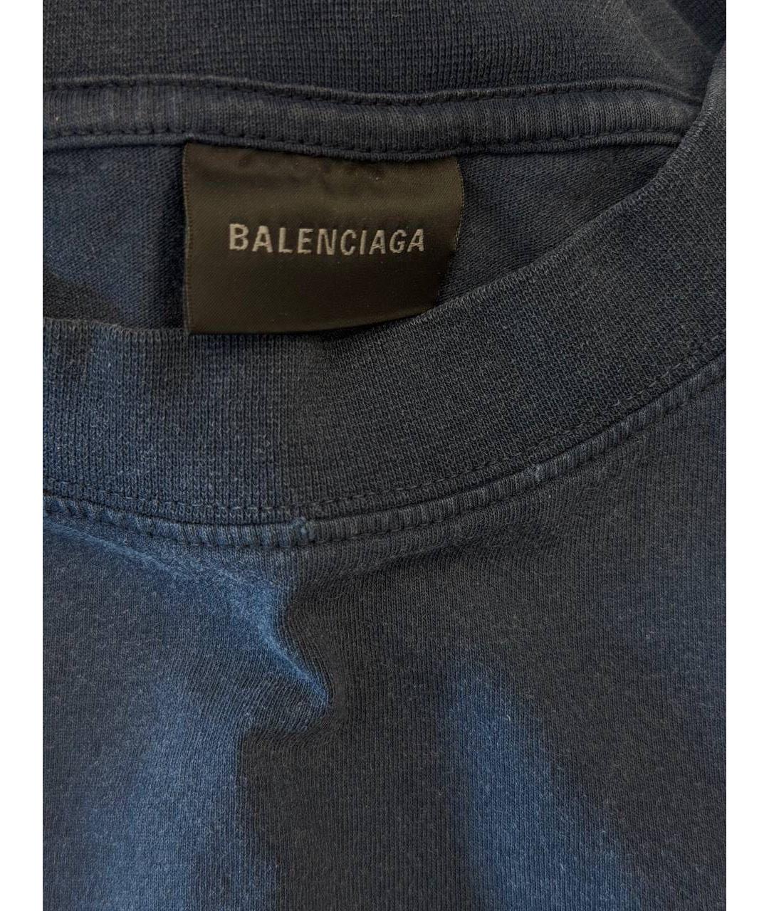 BALENCIAGA Темно-синяя хлопковая футболка, фото 5