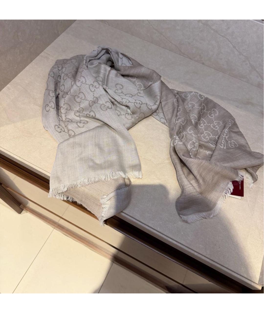 GUCCI Бежевый шерстяной платок, фото 8