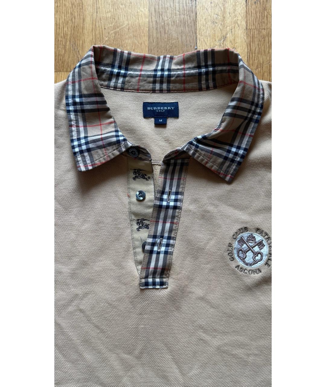 BURBERRY Бежевое хлопко-льняное поло с коротким рукавом, фото 3