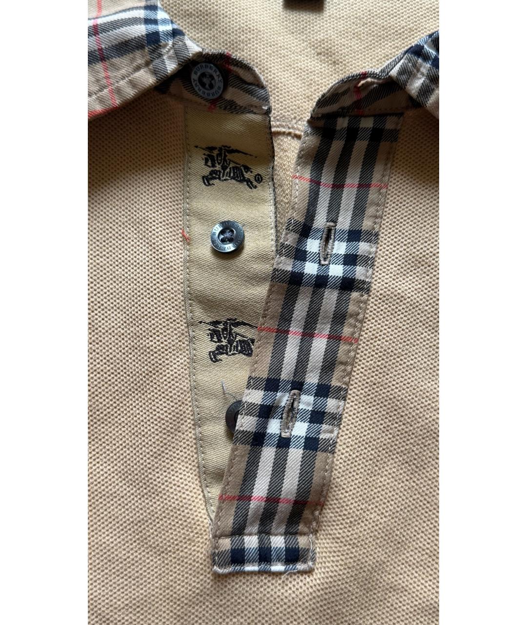 BURBERRY Бежевое хлопко-льняное поло с коротким рукавом, фото 5