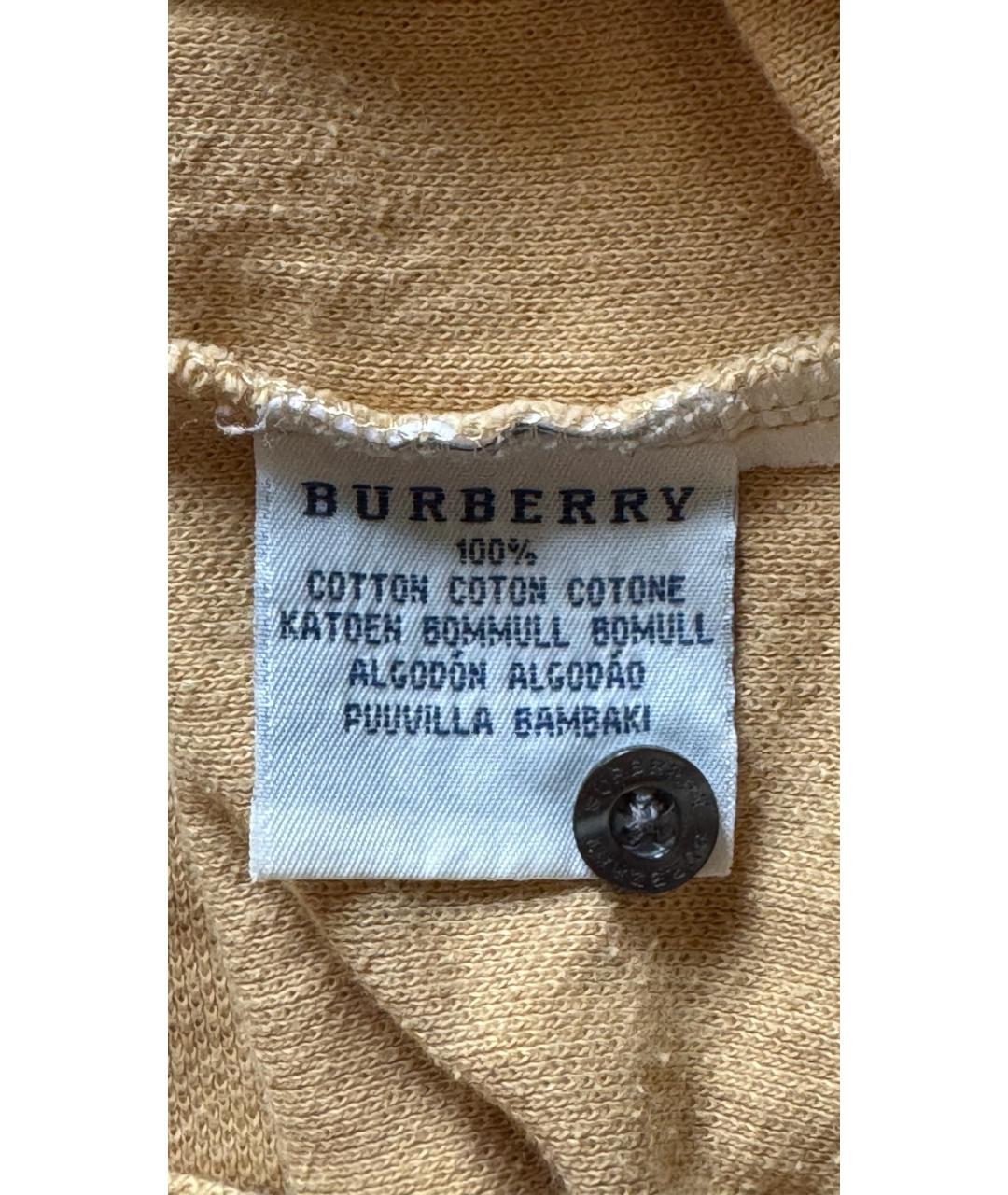 BURBERRY Бежевое хлопко-льняное поло с коротким рукавом, фото 6