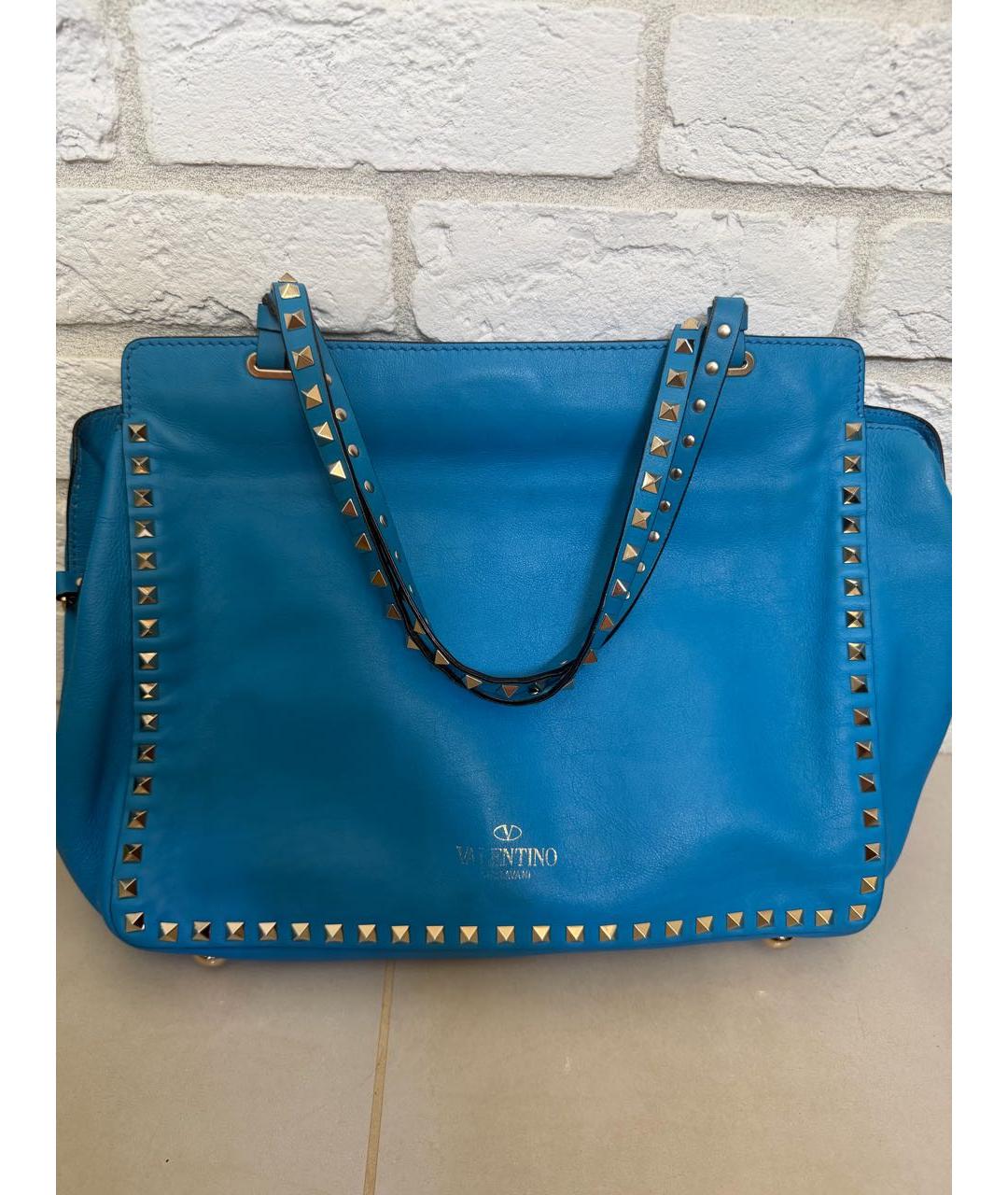 VALENTINO Голубая кожаная сумка тоут, фото 7