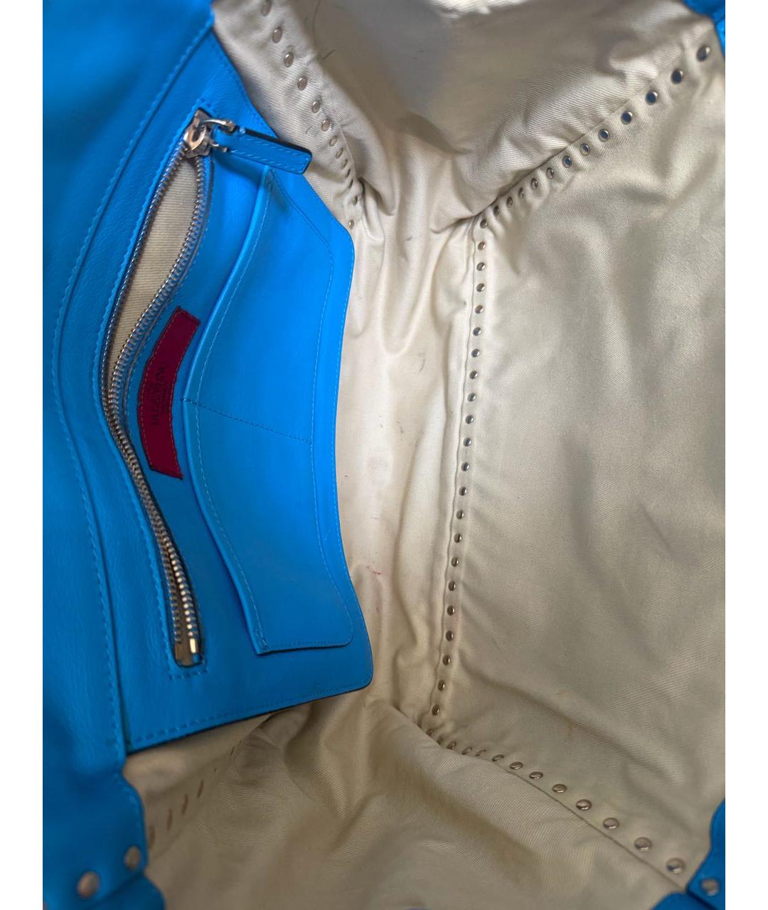 VALENTINO Голубая кожаная сумка тоут, фото 4