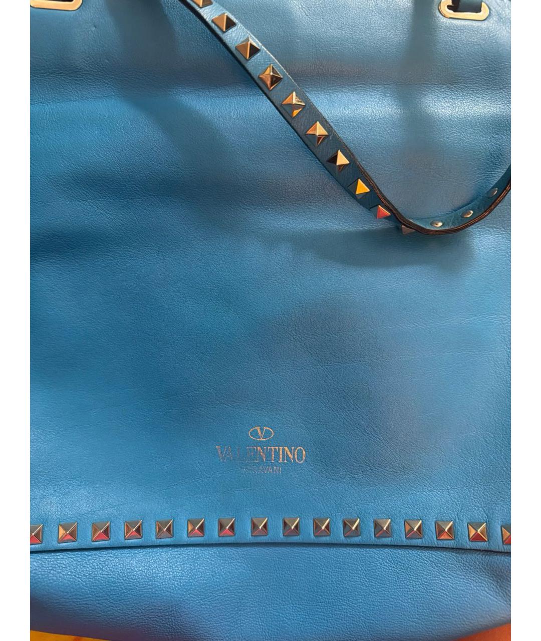VALENTINO Голубая кожаная сумка тоут, фото 5