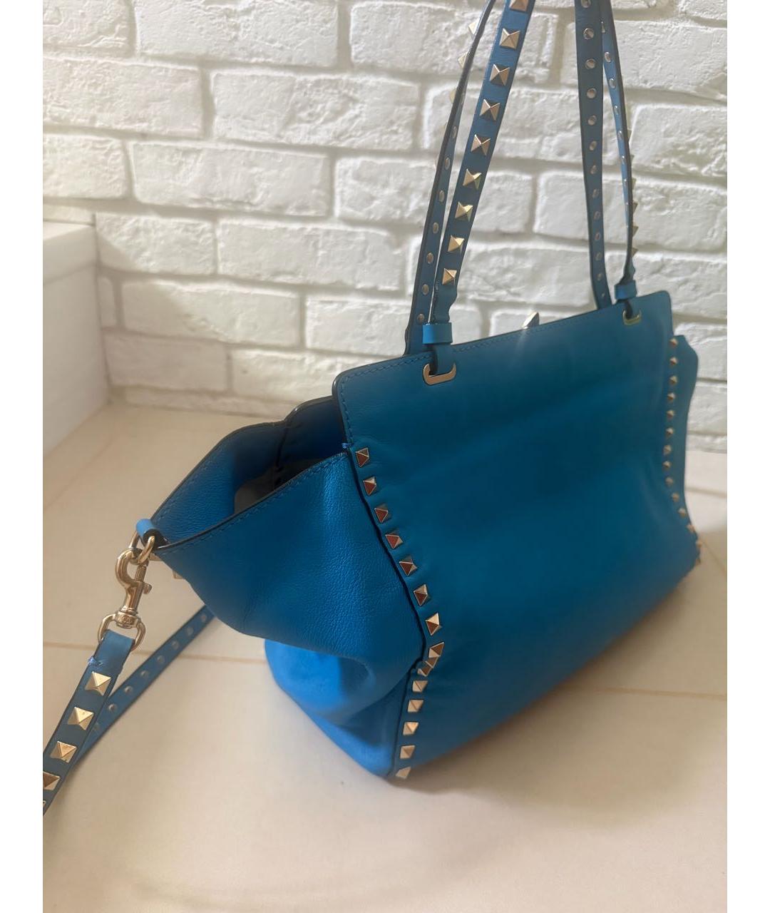 VALENTINO Голубая кожаная сумка тоут, фото 2