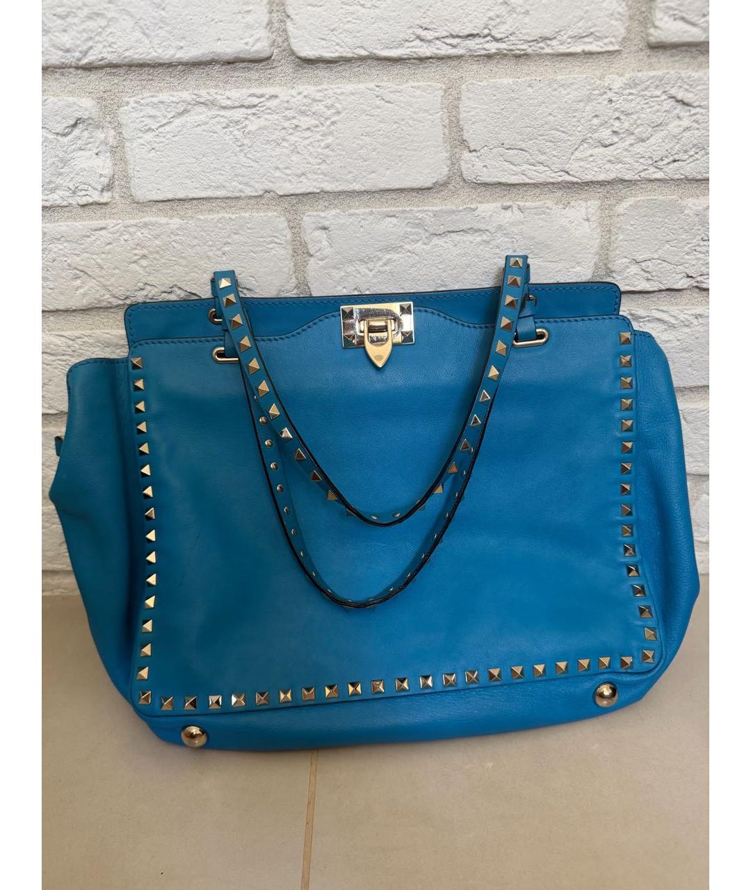 VALENTINO Голубая кожаная сумка тоут, фото 3