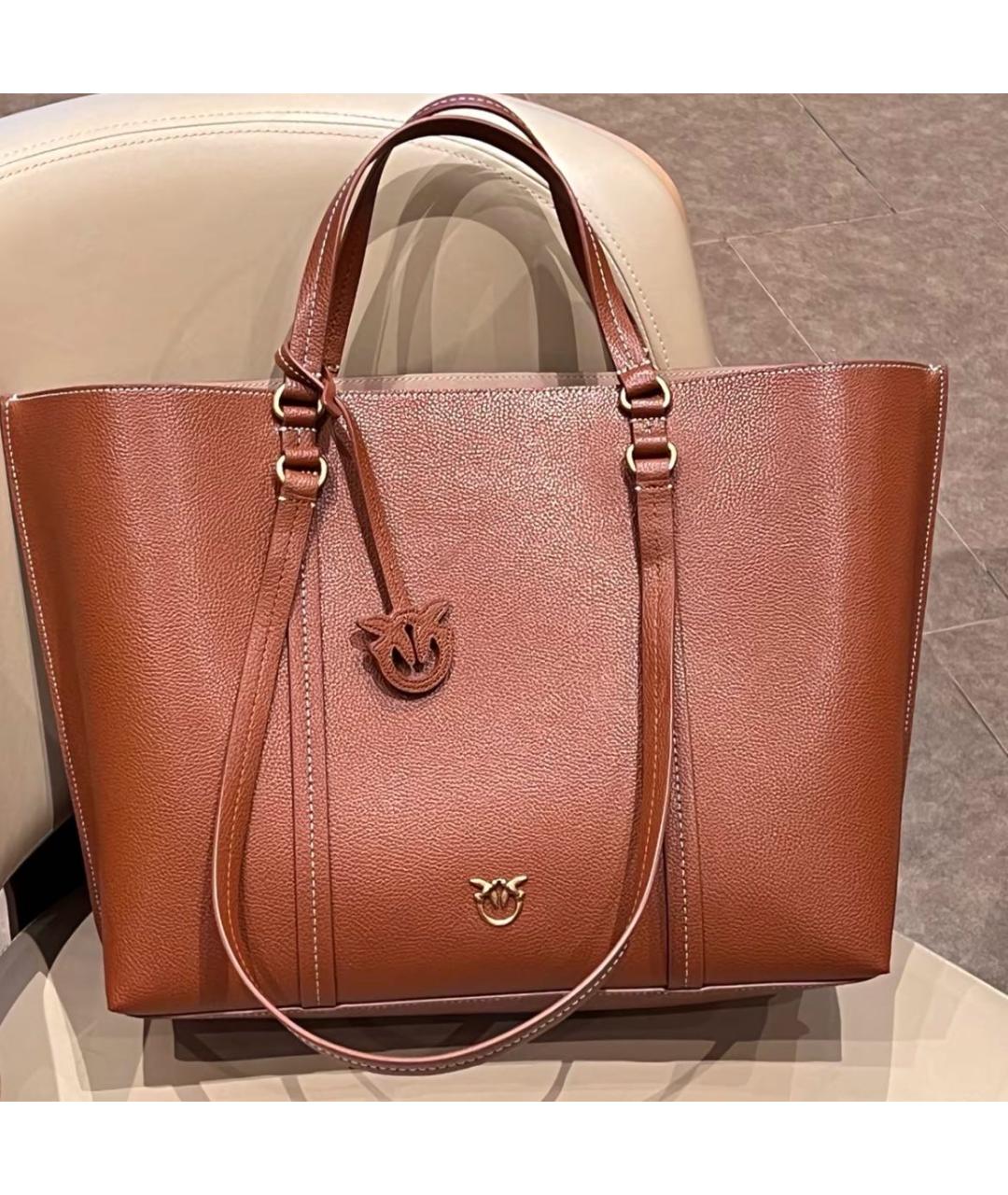 PINKO Коричневая сумка тоут из кожи аллигатора, фото 4