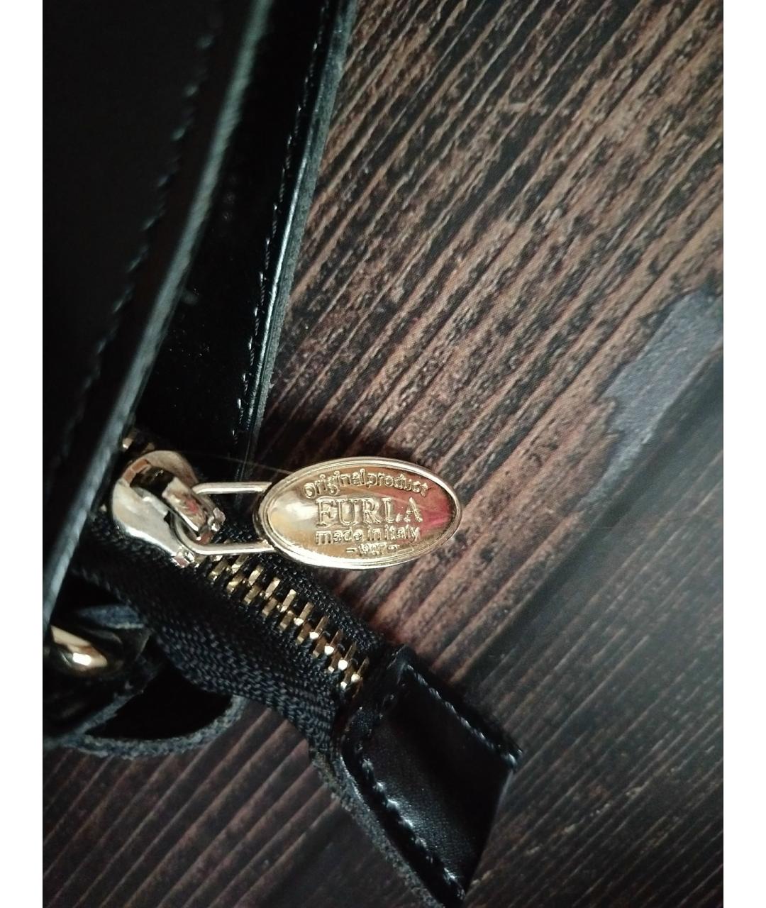 FURLA Черная кожаная сумка тоут, фото 6