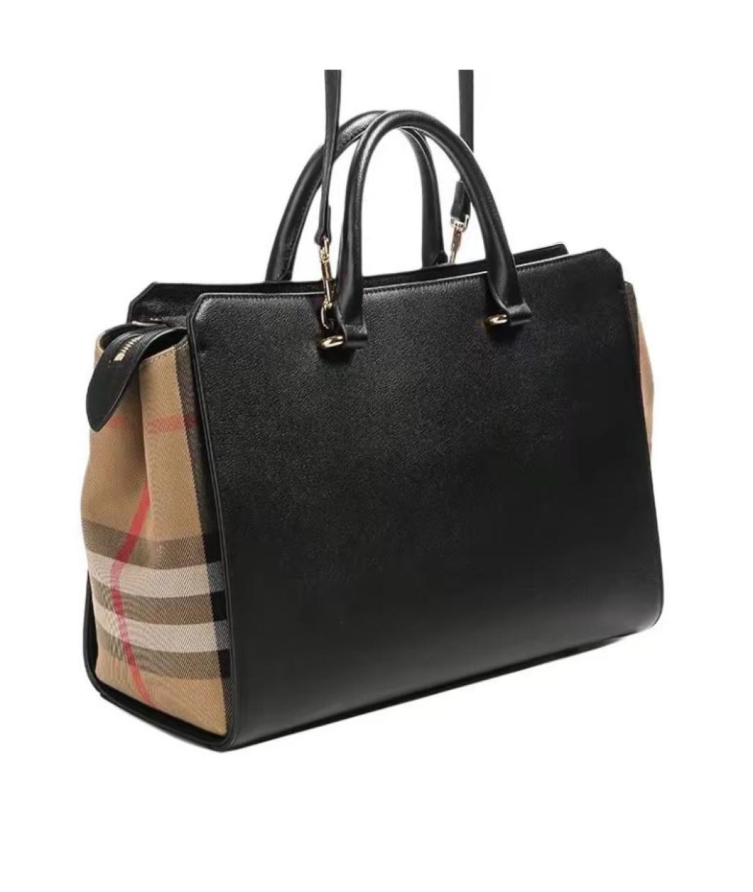 BURBERRY Черная кожаная сумка тоут, фото 3
