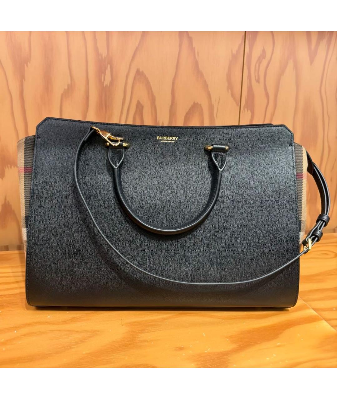 BURBERRY Черная кожаная сумка тоут, фото 7