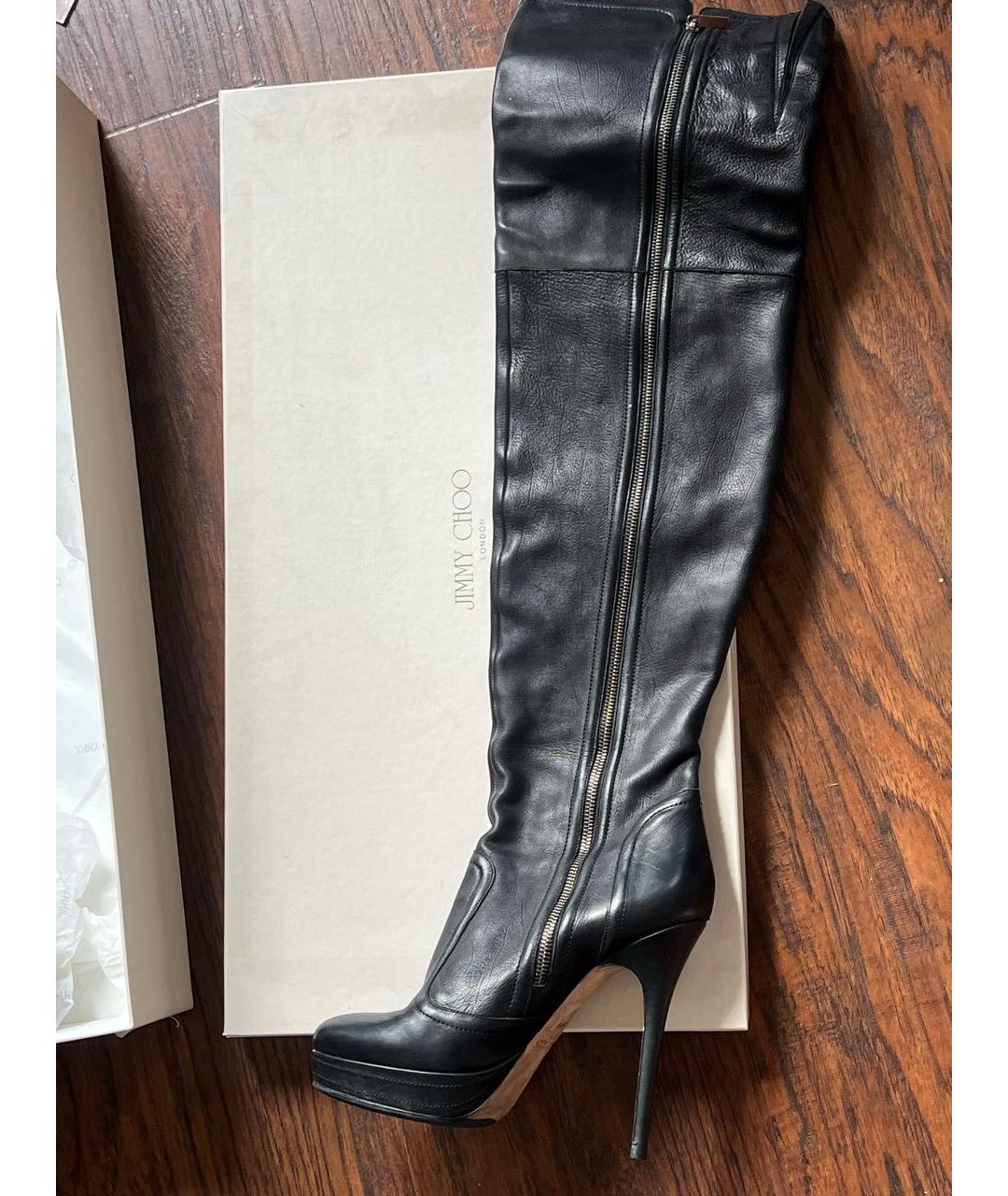 JIMMY CHOO Черные кожаные ботфорты, фото 7