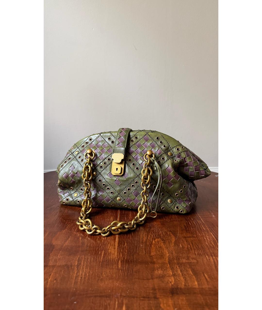 BOTTEGA VENETA Хаки кожаная сумка тоут, фото 9