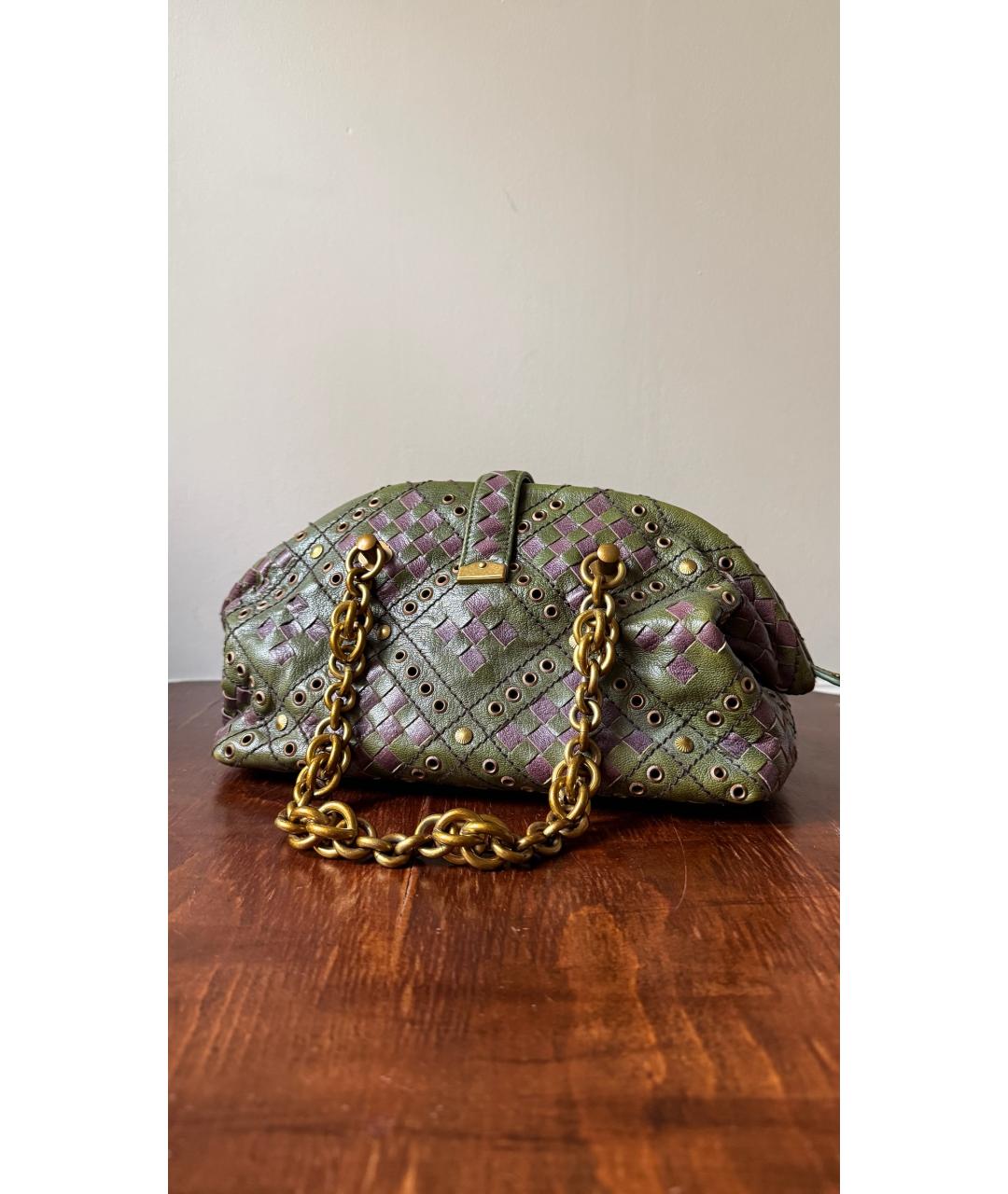 BOTTEGA VENETA Хаки кожаная сумка тоут, фото 2