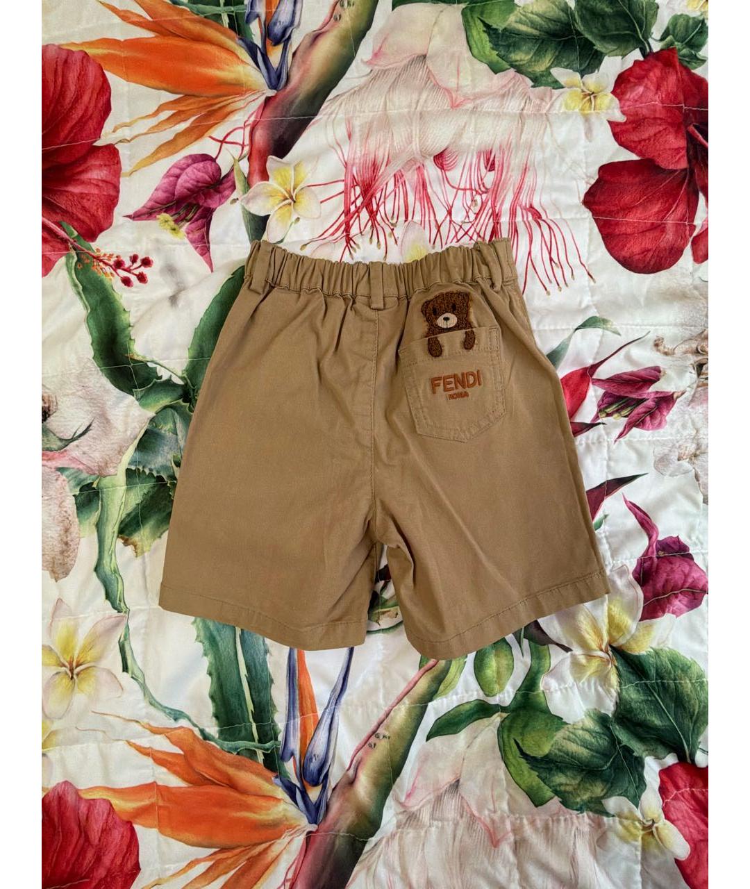 FENDI Коричневые хлопковые детские шорты, фото 2