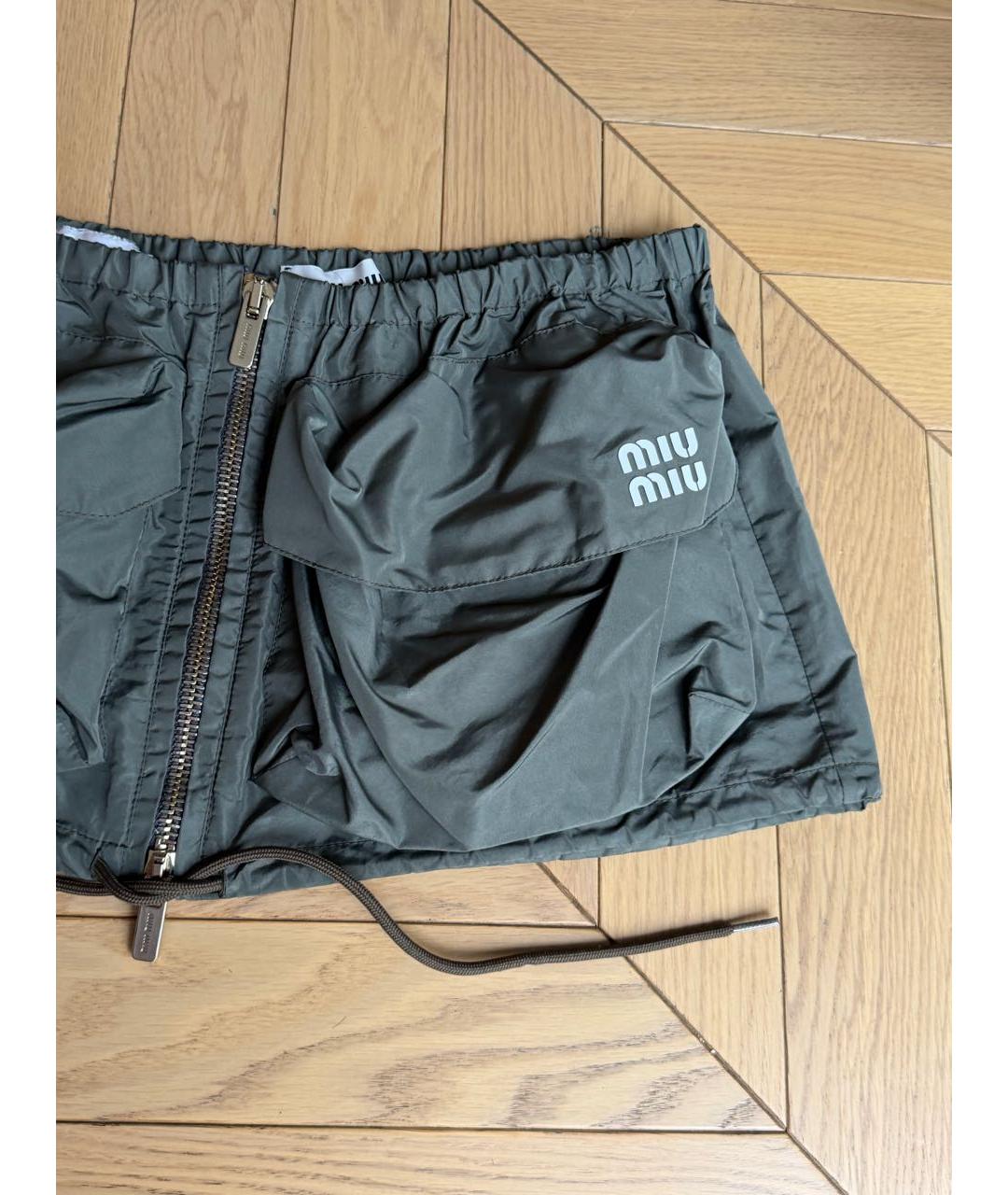 MIU MIU Хаки нейлоновая юбка мини, фото 2