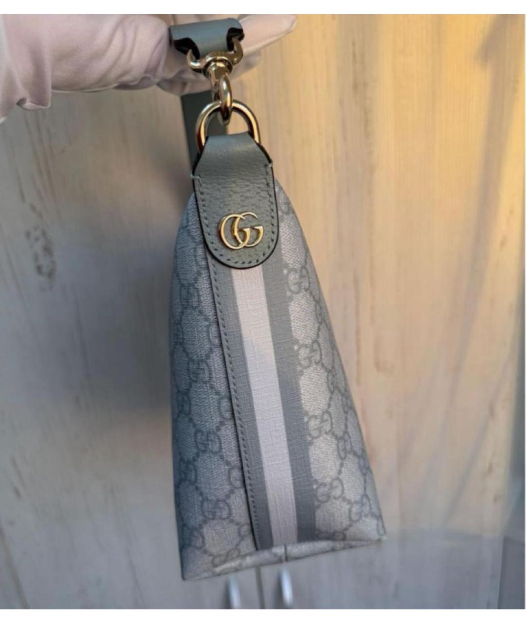GUCCI Серая кожаная сумка с короткими ручками, фото 4