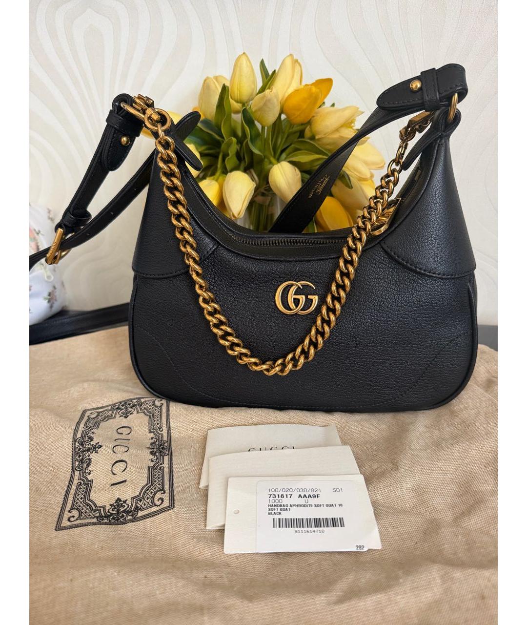GUCCI Черная кожаная сумка с короткими ручками, фото 4