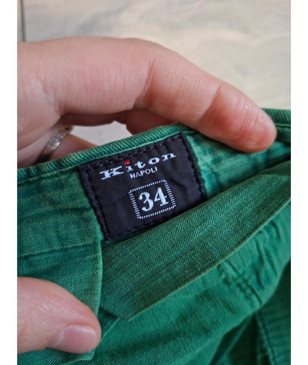 KITON Зеленые хлопковые повседневные брюки, фото 3